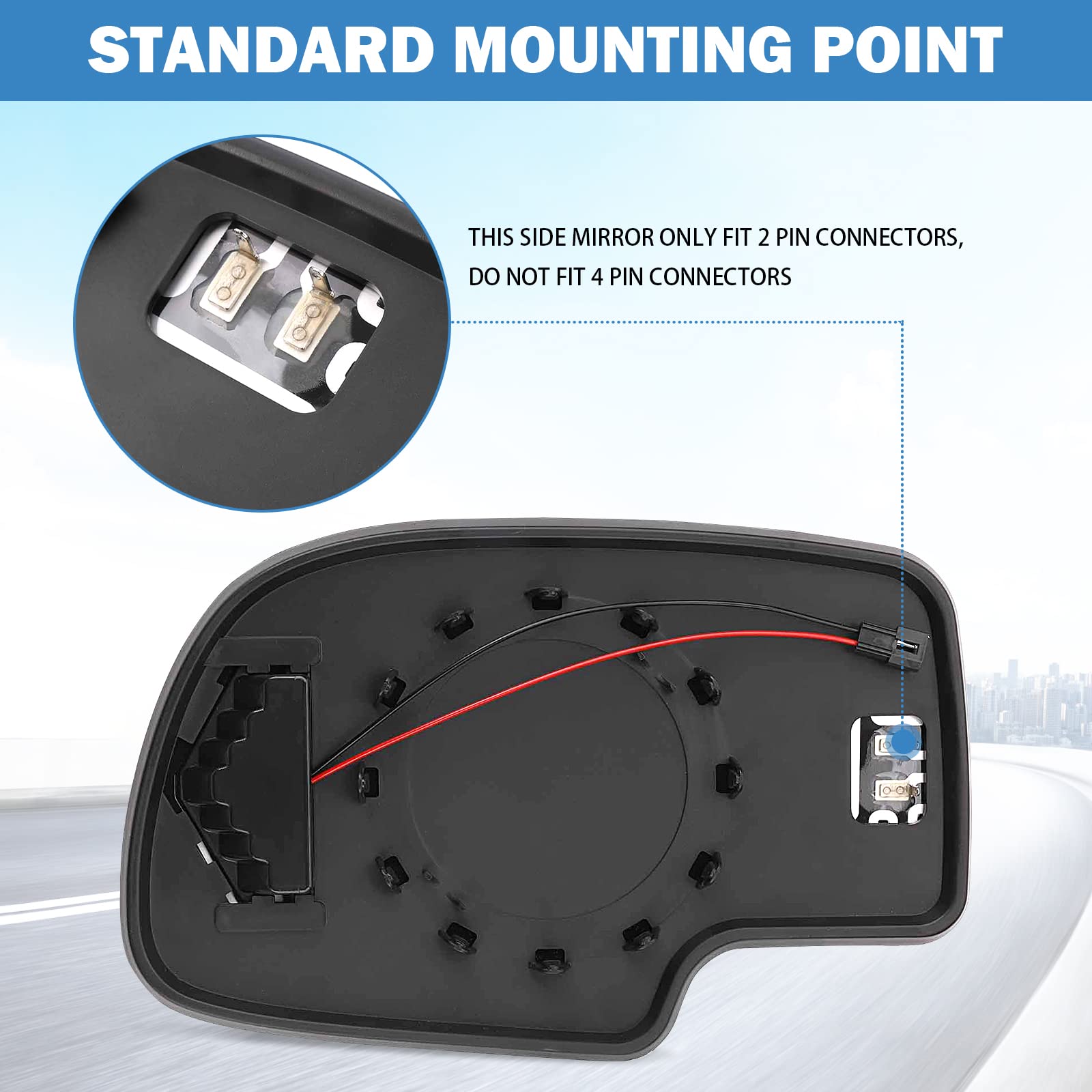 Exterior Passenger Side Heated Mirror Glass Replacement For 2003-2007 Cadillac Escalade, Chevrolet Avalanche, Silverado, Suburba