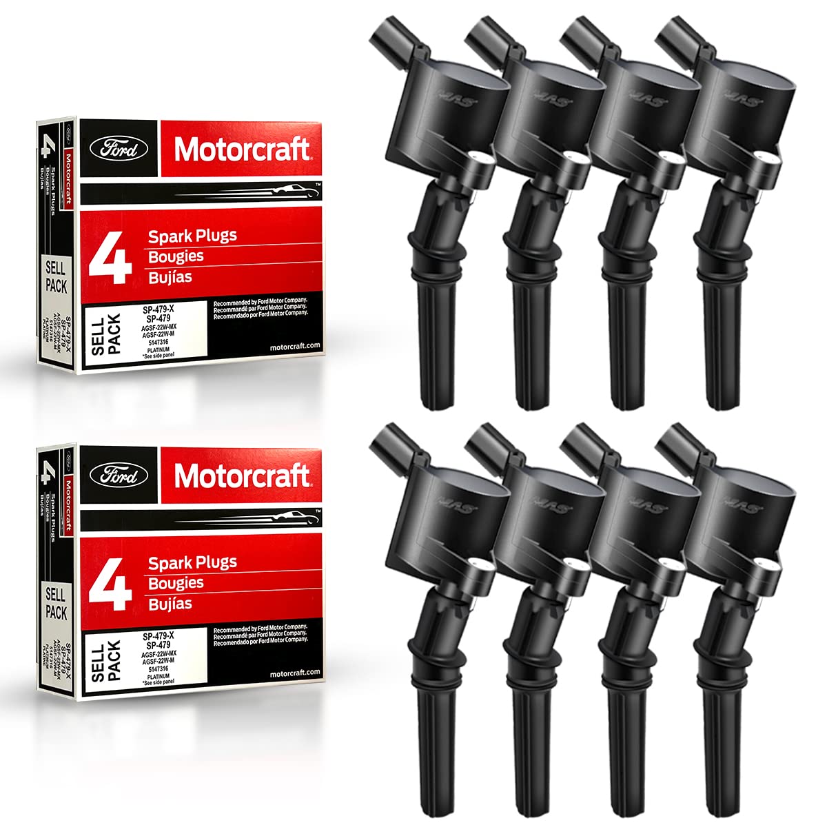MAS Ignition Coil DG508 & Motorcraft Spark Plug SP479 compatible with Ford Lincoln Mercury 4.6L 5.4L V8 Crown Victoria Expeditio