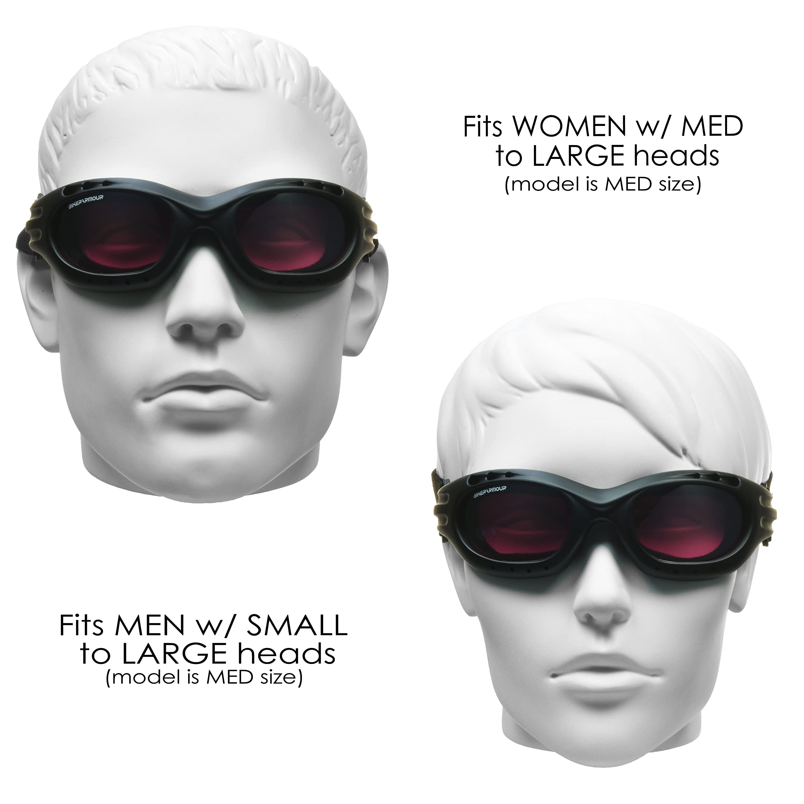 Bikershades Motorcycle Goggles Sunglasses Anti Glare Polarized Rose Lens Foam Cushion Adjustable Strap Ski Sky Diving