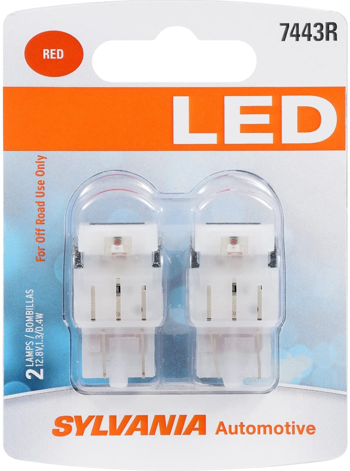 SYLVANIA  7443 T20 LED Red Mini Bulb  Bright LED Bulb, Ideal for Stop and Tail Lights (Contains 2 Bulbs)