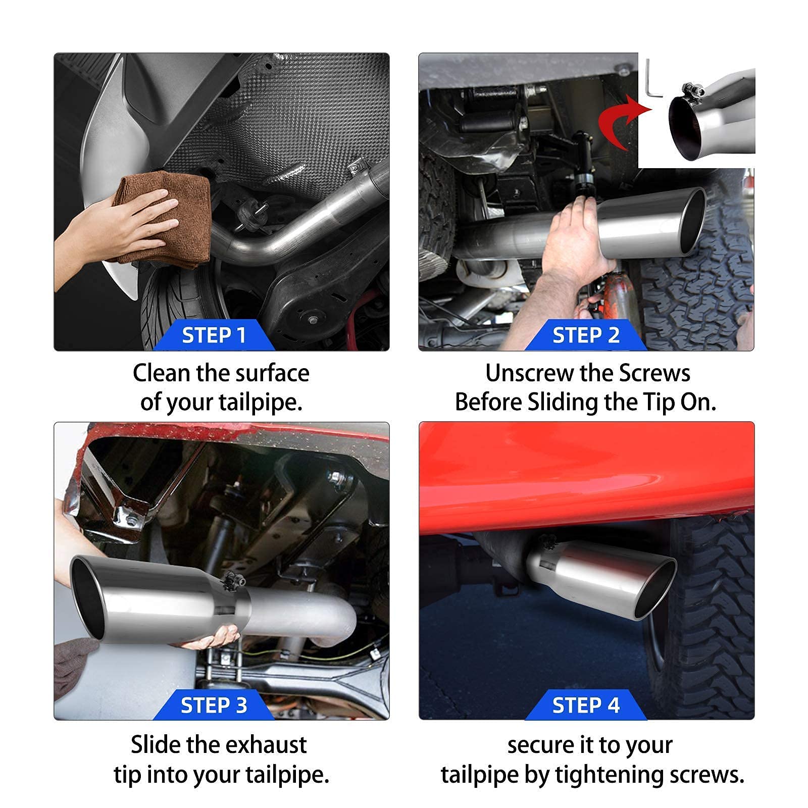 AUTOSAVER88 3.5 Inch Inlet Black Exhaust Tip, 3.5' Inlet 5' Outlet 12' Overall Length Stainless Steel Exhaust Tips Chrome-Plated Finish Tailpipe