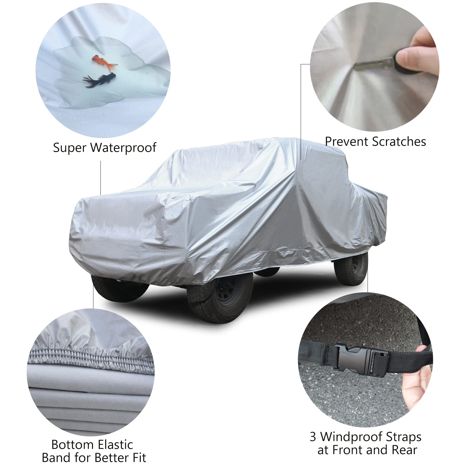 Seazen Car Cover 6 Layers, Waterproof Truck Car Cover, Snowproof/Uv Protection/Windproof, Universal Car Covers Breathable Fabric