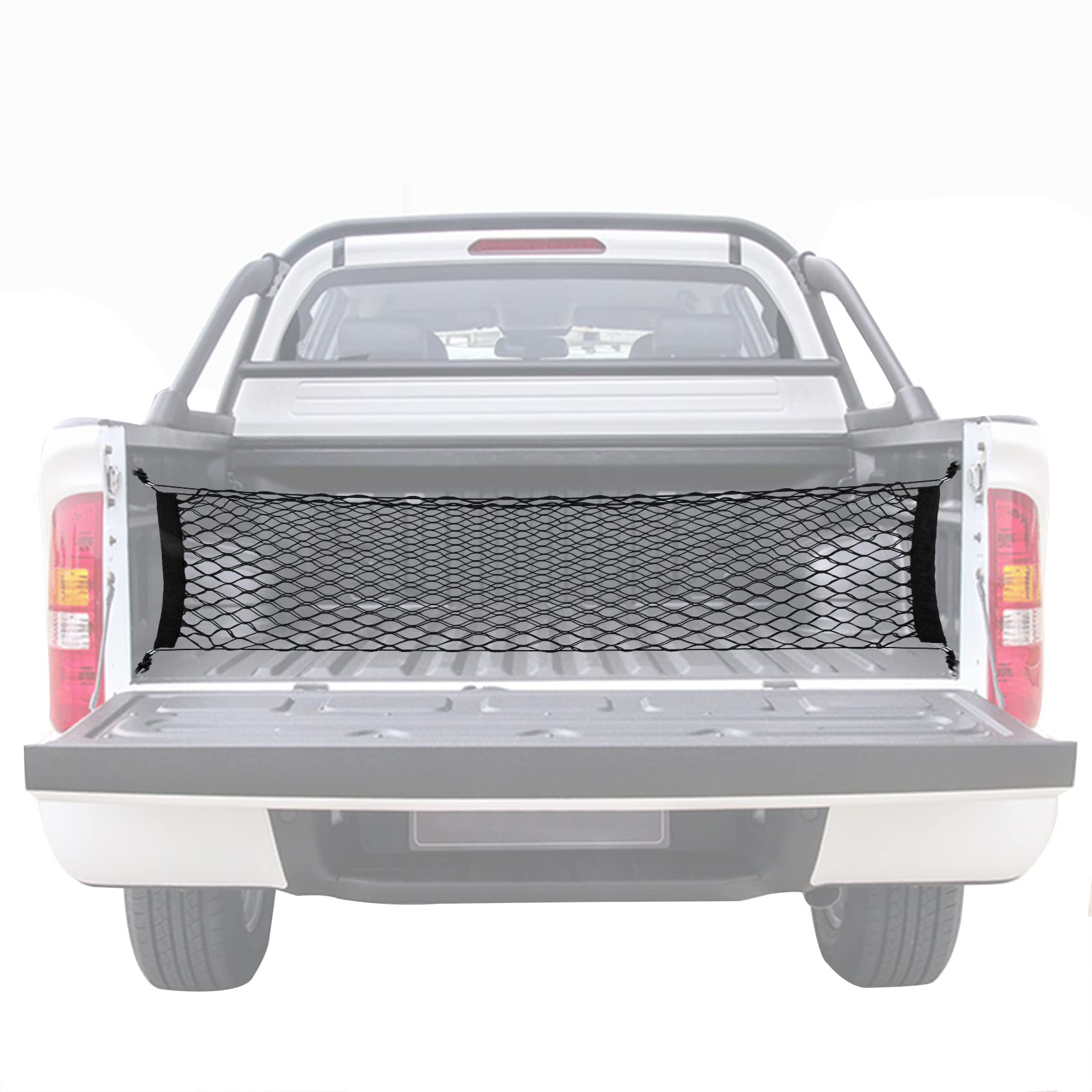2Pcs Truck Bed Cargo Net For Pickup, 52''- 66'' Heavy Duty Envelope Truck Trunk Cargo Storage Organizer Mesh Net Truck Bed Accessories For Ford F150 Chevy Silverado Wt Ls Ltz Gmc Sierra (4.3Ft-5.5Ft)
