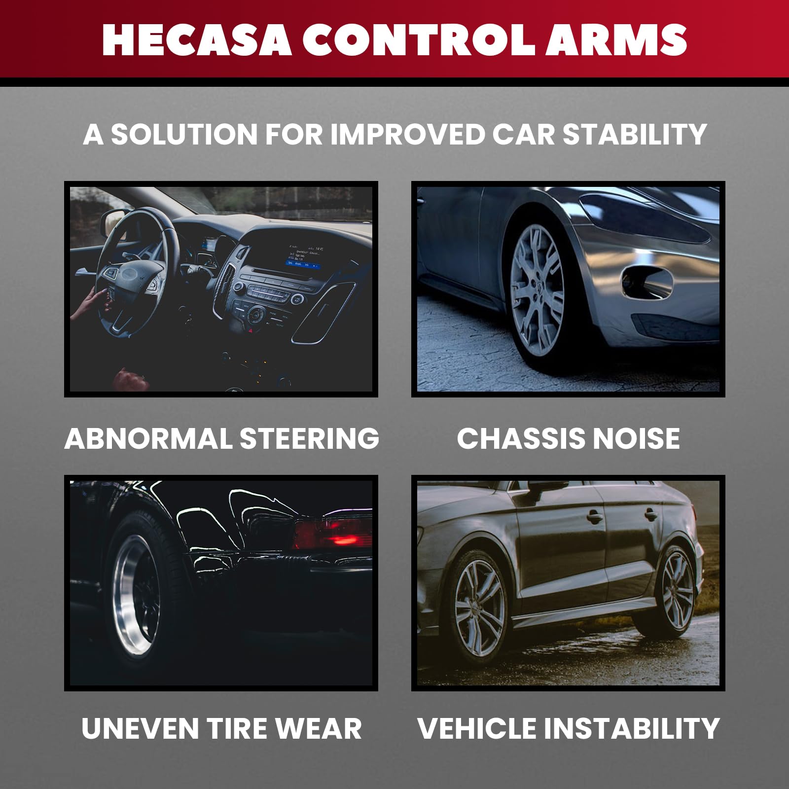 Hecasa Adjustable 0-6' Front Control Arms Compatible With 1994-2009 Dodge Ram 1500 2500 3500 4X4 Upper & Lower Suspension Control Arm Kit (Black)