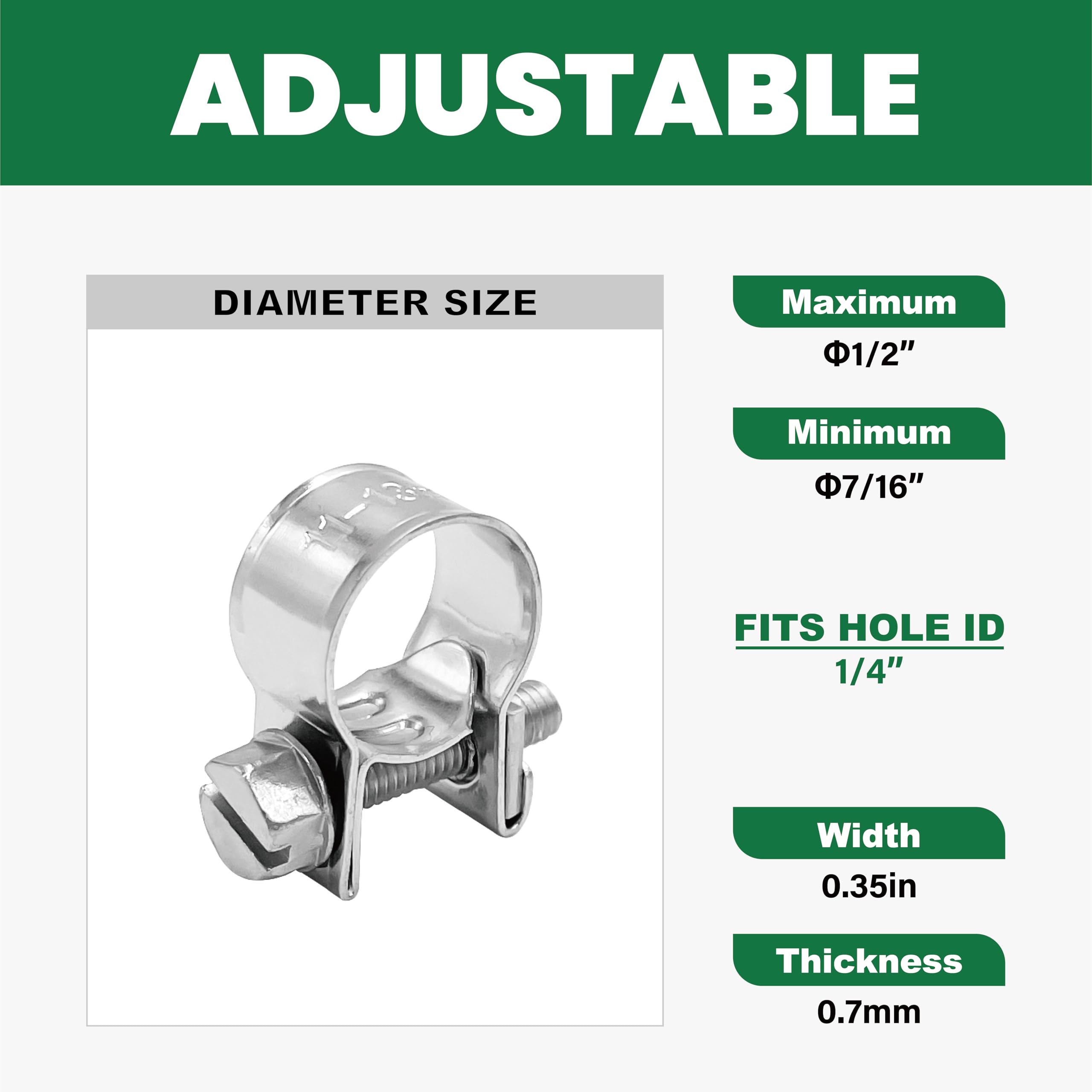 LAR-ME 1/4'' Mini Fuel Injection Hose Clamps, 20PCS Gas Line Hose Clamp, Adjustable Pipe Hose Clip Tube Clamps for Automotive,Ag