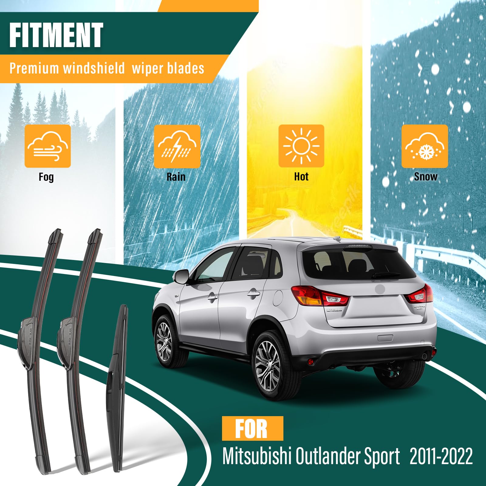 Kvq Windshield Wiper Blades Replacement For Mitsubishi Outlander Sport 2011-2022 Original Factory Quality Front Rear Wiper Blade