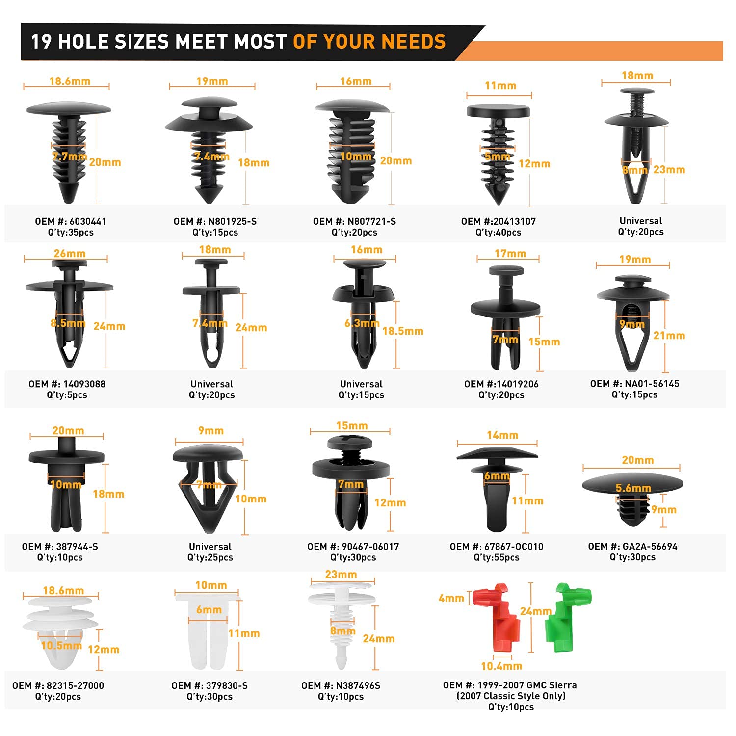 GOOACC 425 Pcs Car Body Retainer Clips Set Tailgate Handle Rod Clip Fastener Remover - 19 Popular Sizes Auto Push Pin Rivets -Do