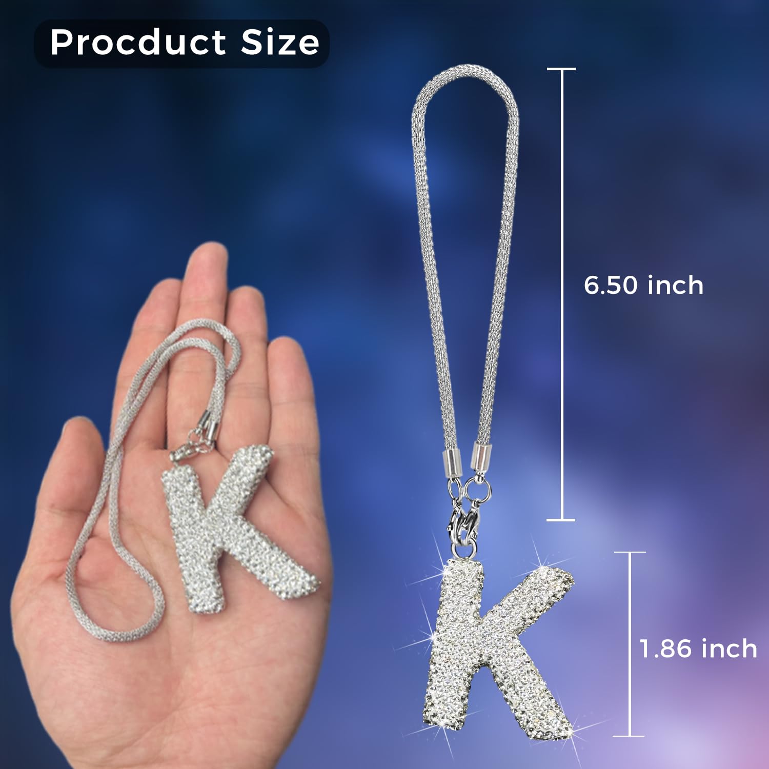 Bling Car Letter Charm, Rear View Mirror Ornament Cute Hanging Crystal Pendant Bling Car Accessories, Lucky Diamond Rhinestone W