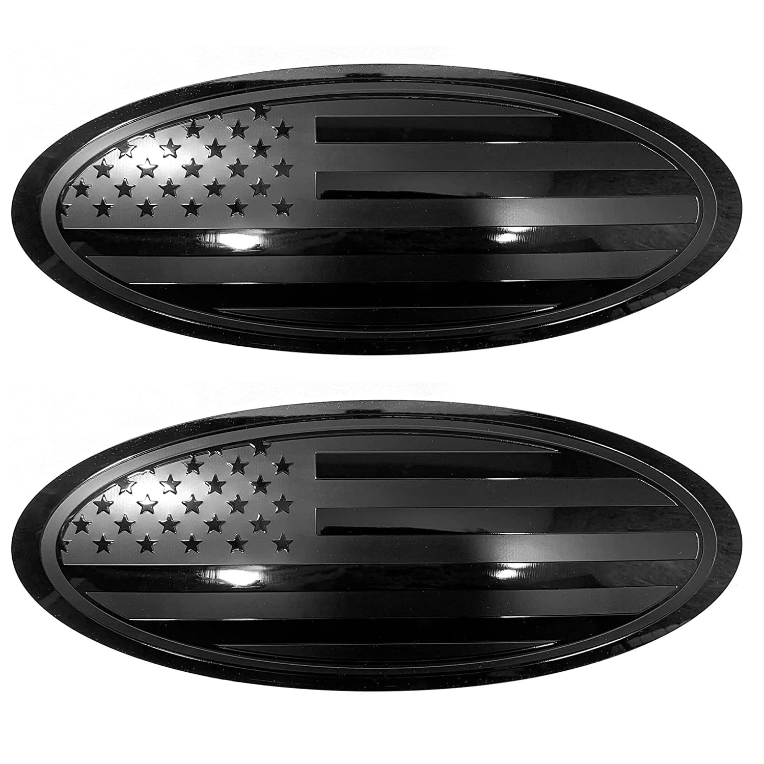 Sadkunf 2Pcs 9.5 Inch Replacement For Ford F150 Emblem Overlay Front Grille/Tailgate Rear Aluminum Oval American Flag Badge Fit 2015-2021 Years (2Pcs Black, 9.5 Inch)