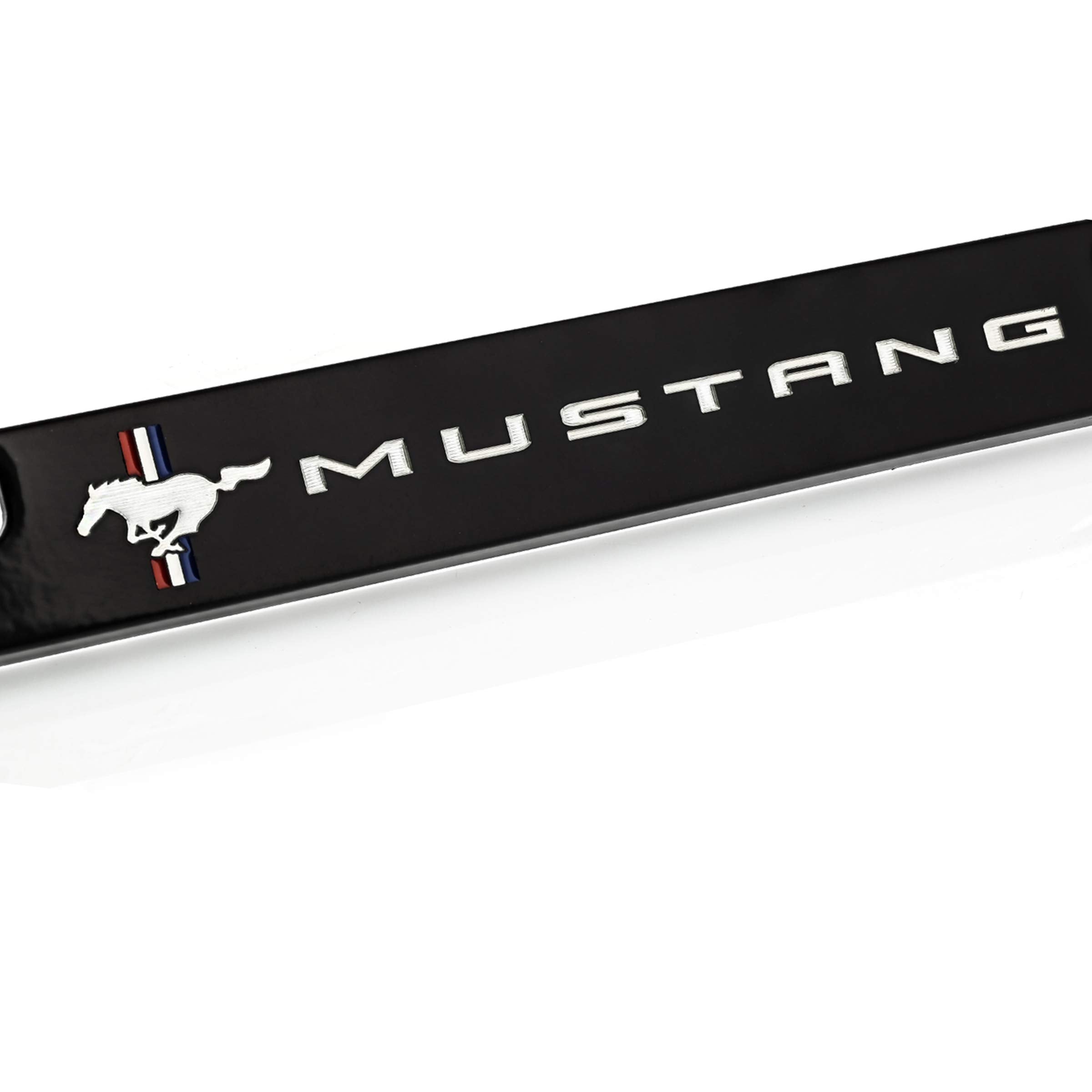 Ford Mustang Pony Black Coated Metal Bottom Engraved License Plate Frame Holder