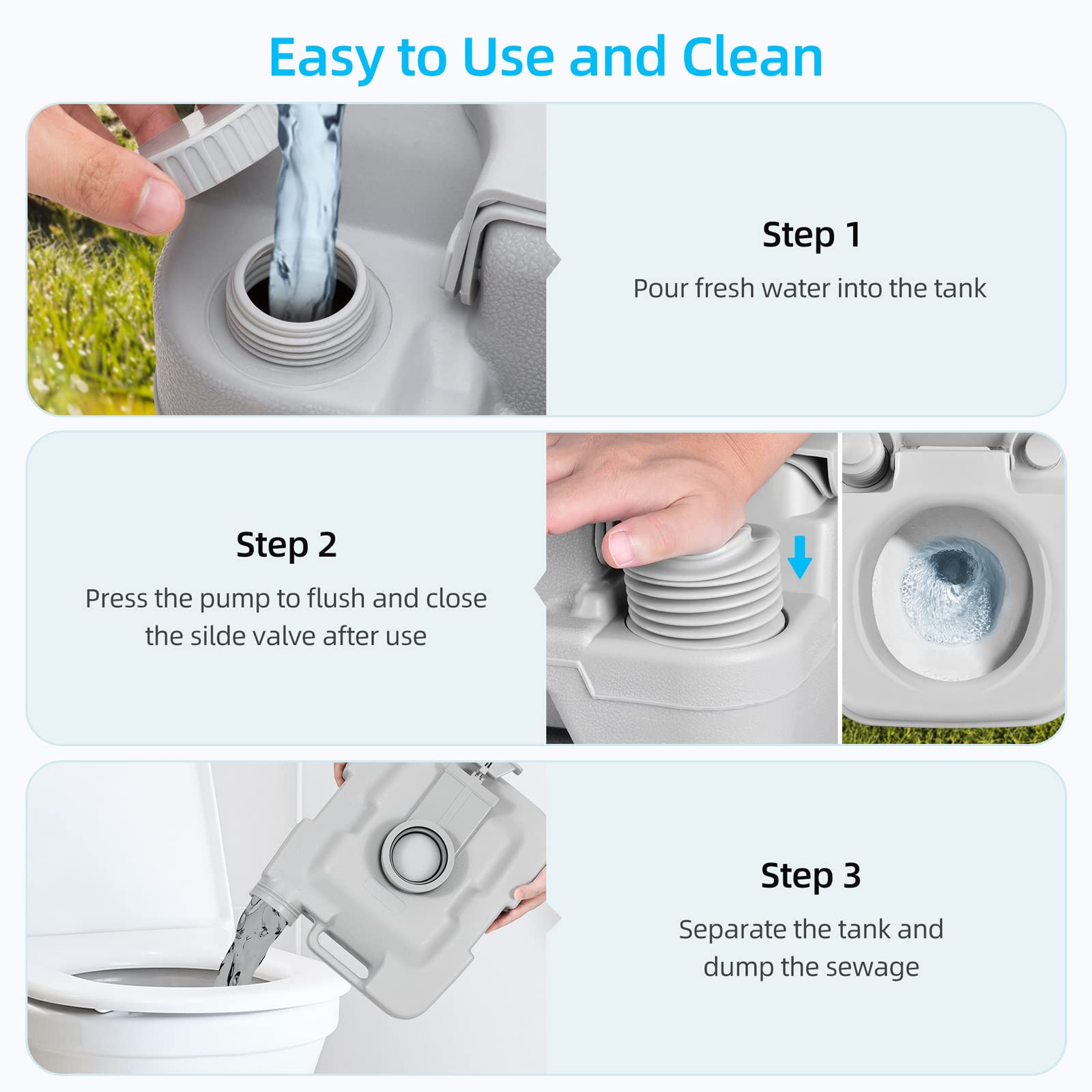 Yitahome 2.6 Gallon Portable Toilet For Camping, Rv Travel Potty With Press Flush Pump, Anti-Leak Seal Ring For Travel, Boating,