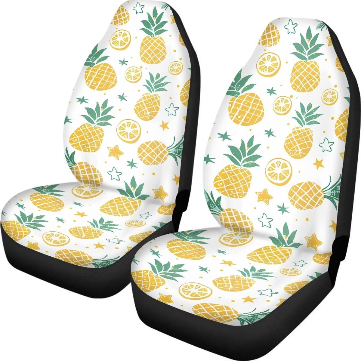 Buybai Pineapple Car Covers Set 2 Pack Non Fading Seat Covers For Cars Full Set Hard-Wearing Bench Cover Auto Decor Fit Most Car