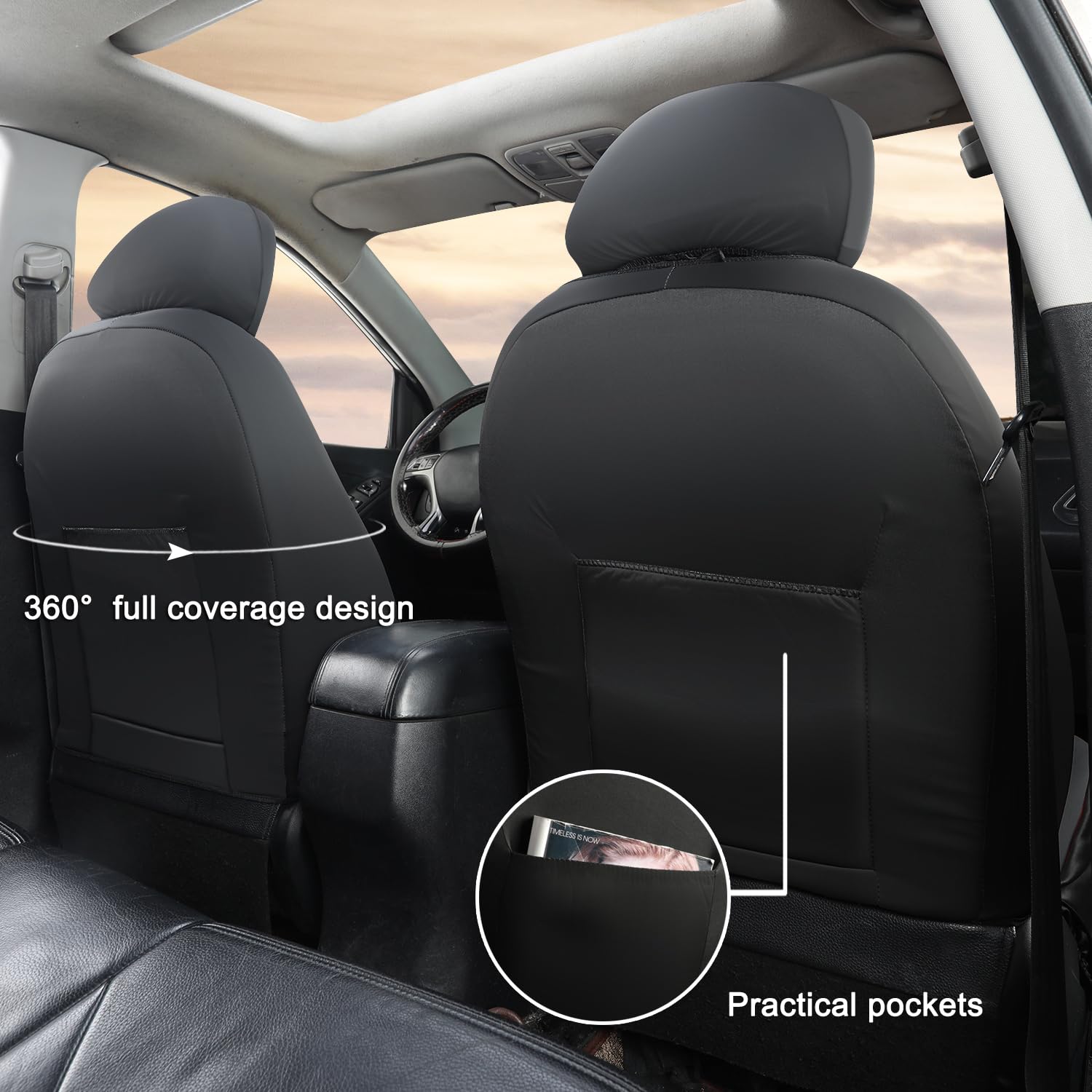 Giant Panda Front Car Seat Cover For Hyundai, Leather Bucket Seat Covers Custom Fit Hyundai Sonata Elantra Santa Fe Tucson Accen