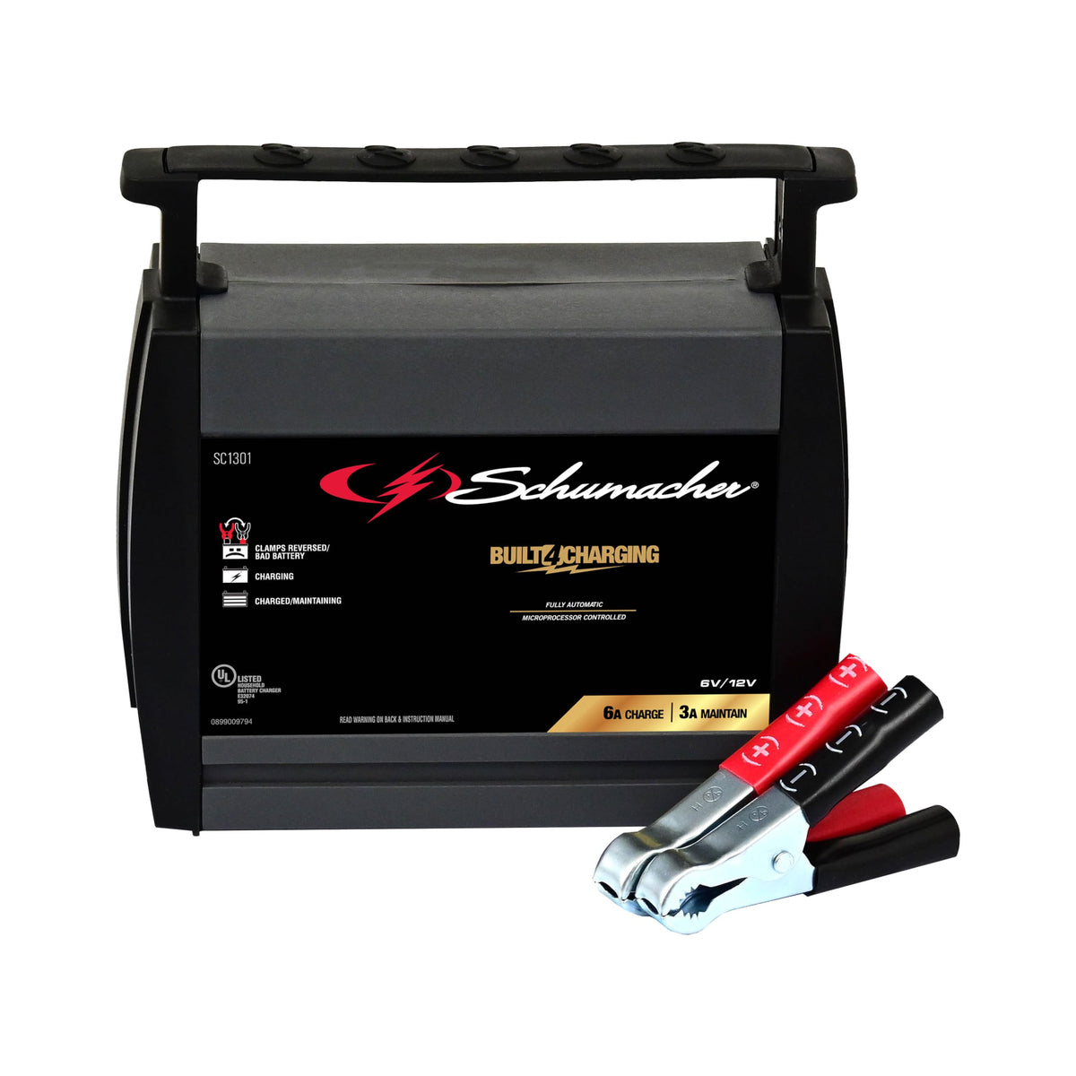 Schumacher SC1301 Fully Automatic Battery Charger, Maintainer, and Auto Desulfator - 6/3 Amp, 6/12V - For Cars, Motorcycles, Law