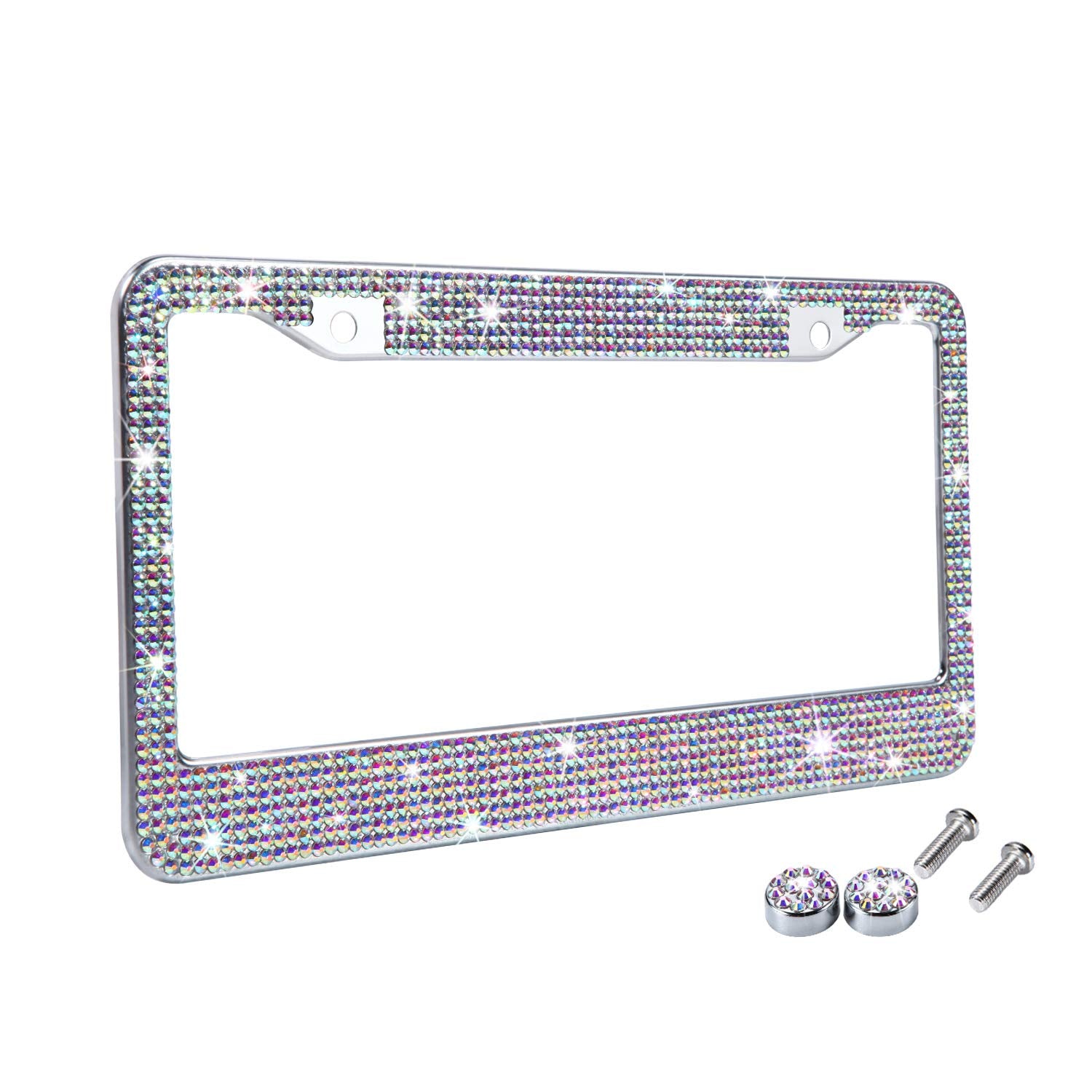 Tzarrot Multicolor Bling Rhinestone License Plate Frames For Women, Metal Rust-Proof License Plate Cover Bling Car Accessories F