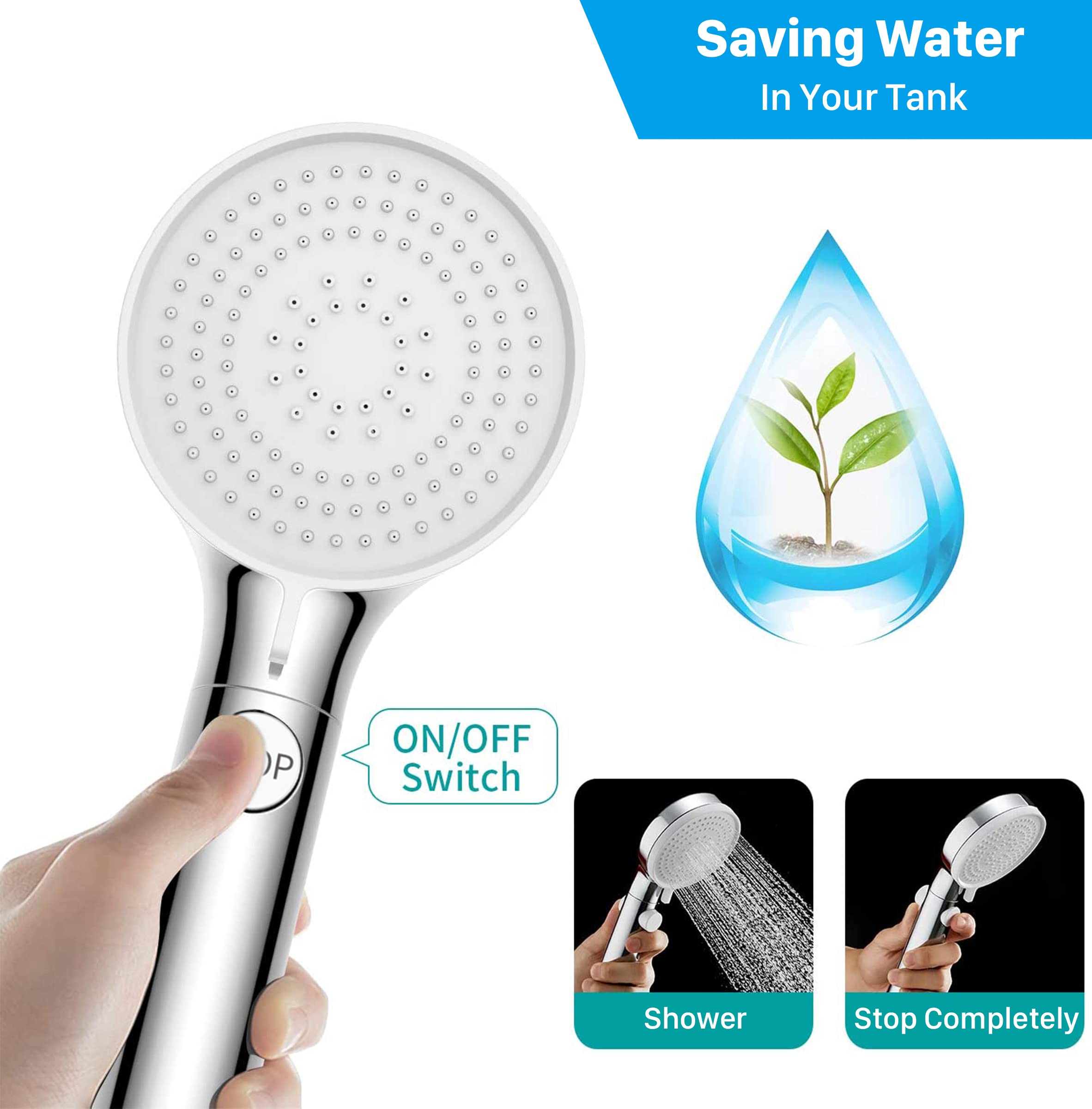 Rv Shower Head With Hose, High Pressure Shower Head With Handheld On Off Switch, Travel Trailer, Motorhome And Boat And Camper M