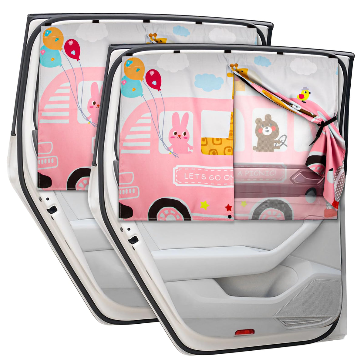 Car Window Shades, 2Pcs Magnetic Car Curtains For Side Windows Privacy Full Covers/Half Shade Options, Cute Cartoon Auto Sunshad