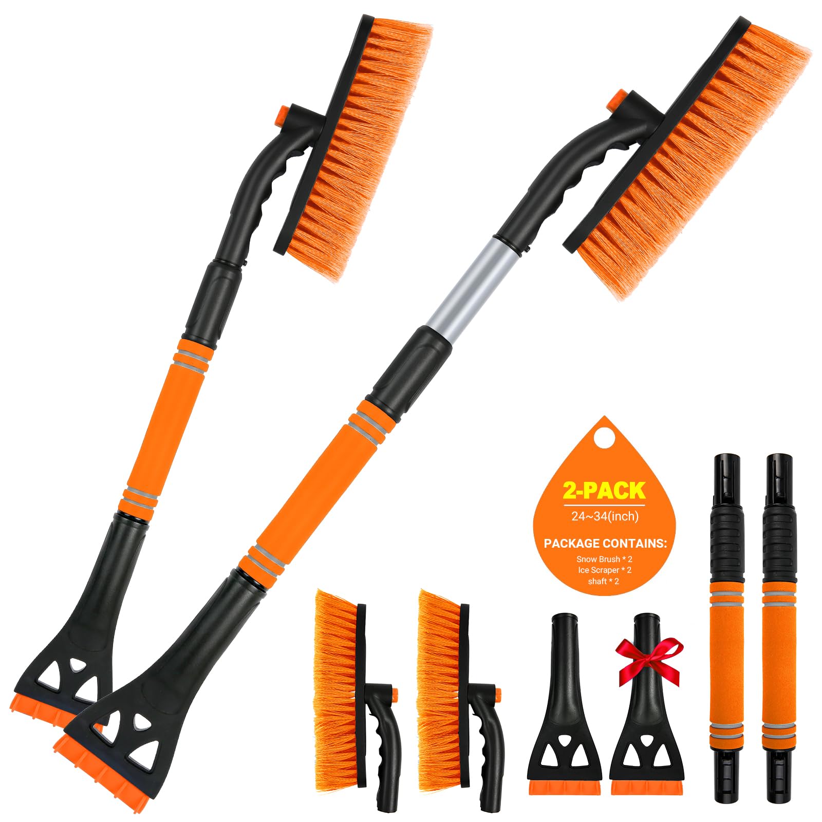 2 Pack Ice Scrapers For Car Windshield, 2-In-1 Snow Scraper And Snow Brush For Car Suv Truck, Car Ice Windshield Scraper For Ice