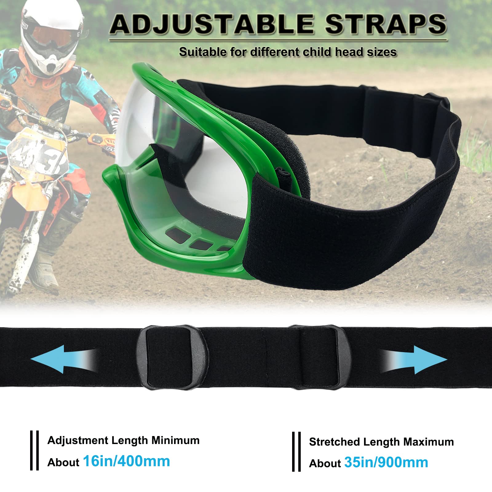 Kids Dirt Bike Goggles Impact-Resistant Adjustable Child Youth Atv Motorcycle Off-Road Riding Motocross Racing Cycling Goggles G