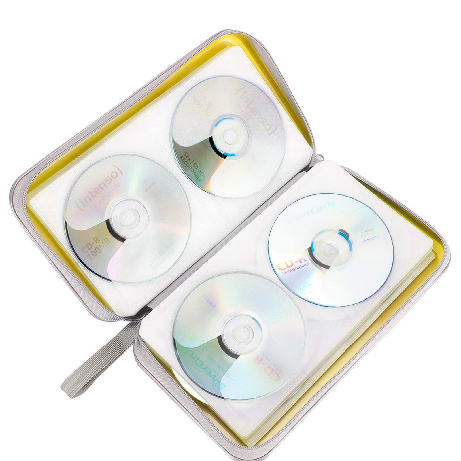 Cd Case, Siveit Dvd Case Holder 96 Capacity Hard Plastic Cd Dvd Disc Cases Storage Binder Wallet For Car Home Office Travel (Yel