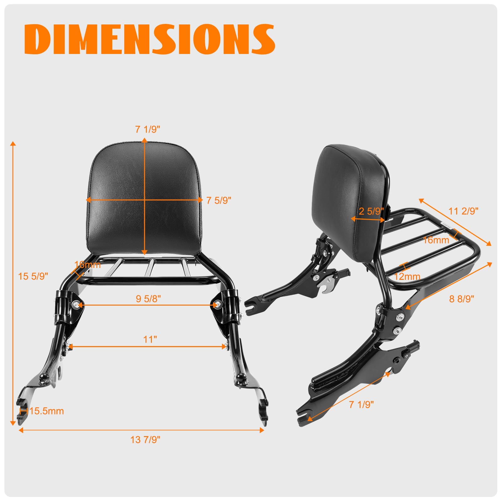Eumti HoldFast Sissy Bar Upright for FXFB FXFBS Detachable Passenger Backrest w/Sport Luggage Rack w/Docking Hardware Quick Rele
