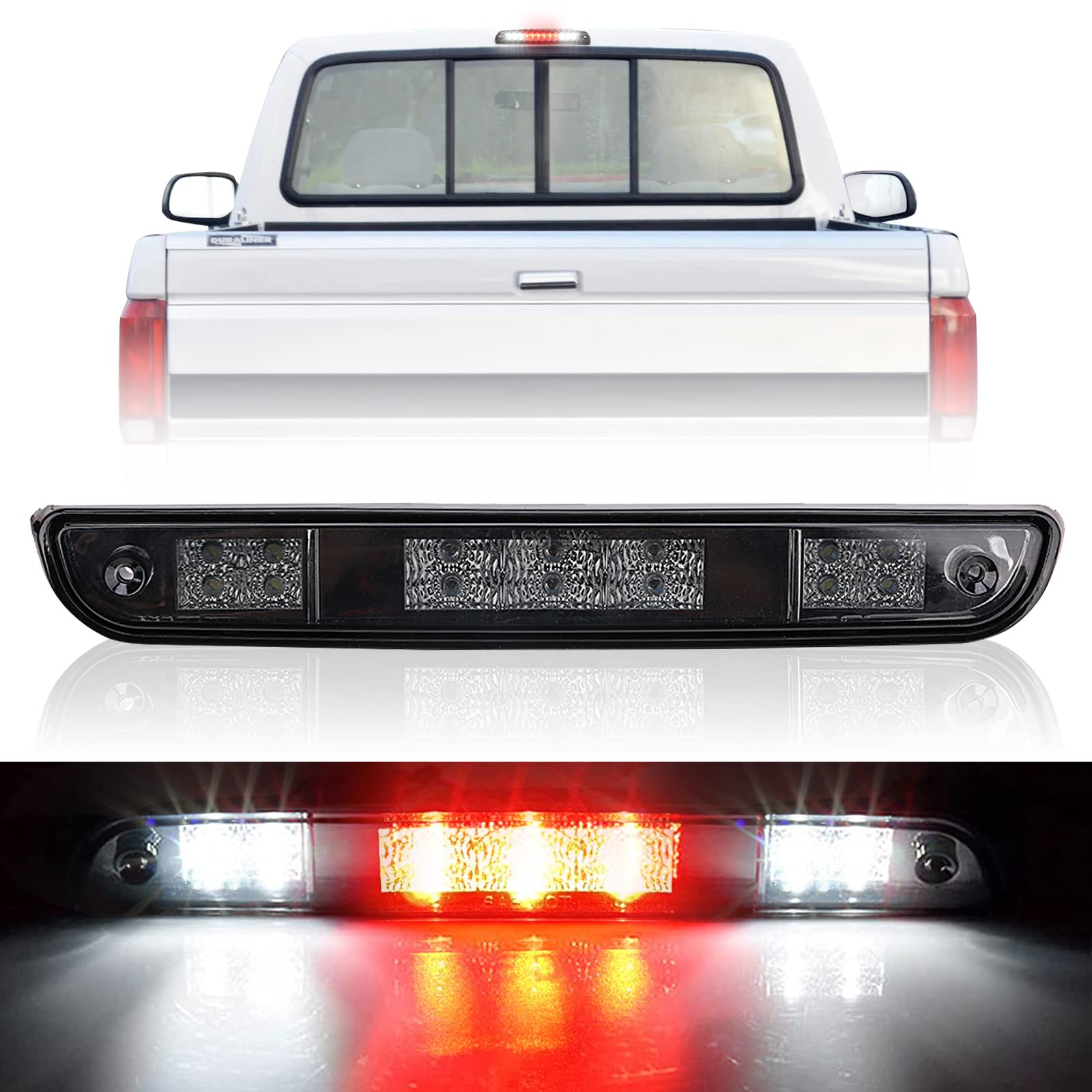 KanSmart 3rd Brake Light LED for 1992-1997 Ford F150 F250 F350 Bronco - Smoked Lens, High Mount, Reliable Performance, Foam Padd