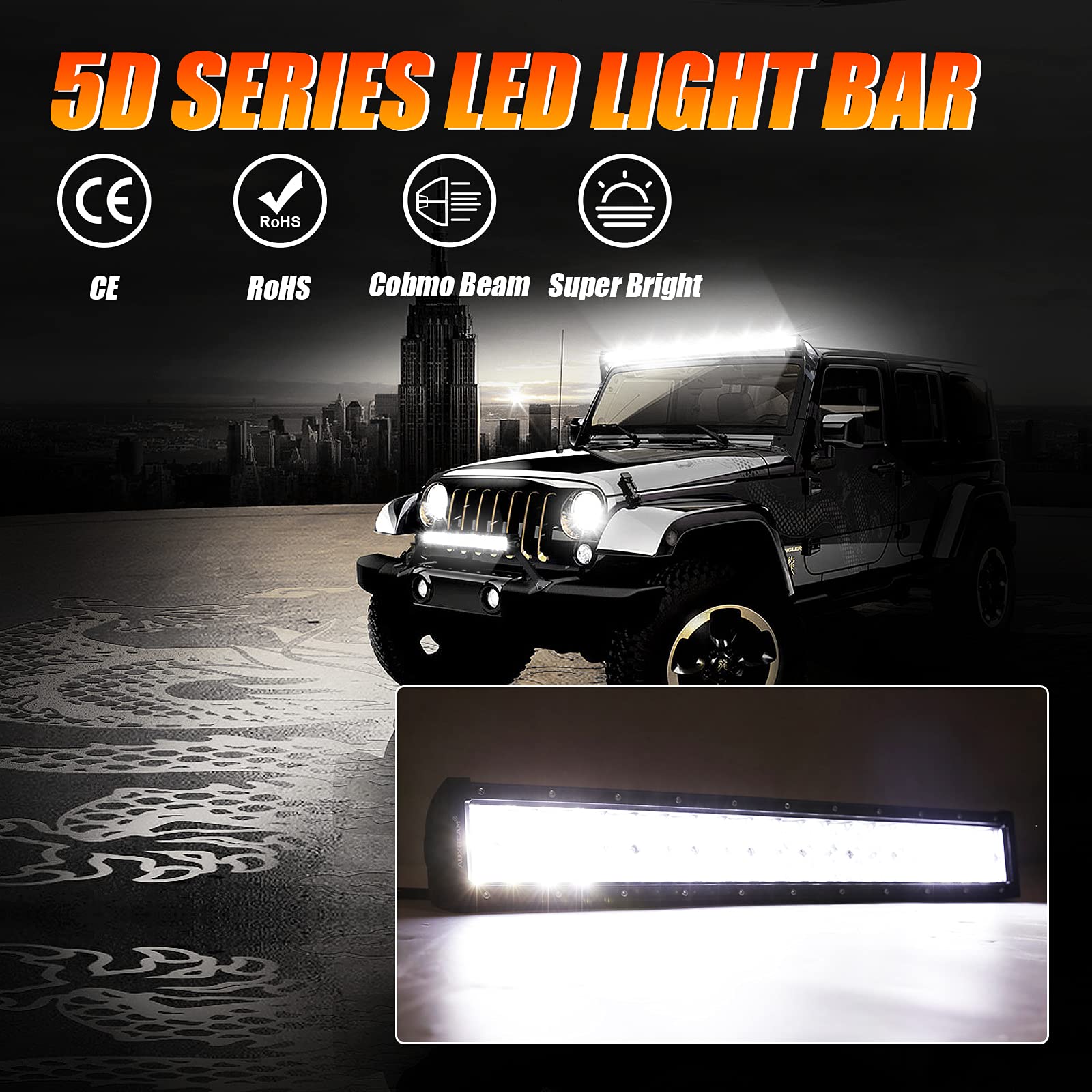Auxbeam 22'' Led Light Bar 120W Led Driving Light Off-Road Lights Spot Flood Combo Work Light Fog Lamp 5D Lens With Wiring Harne