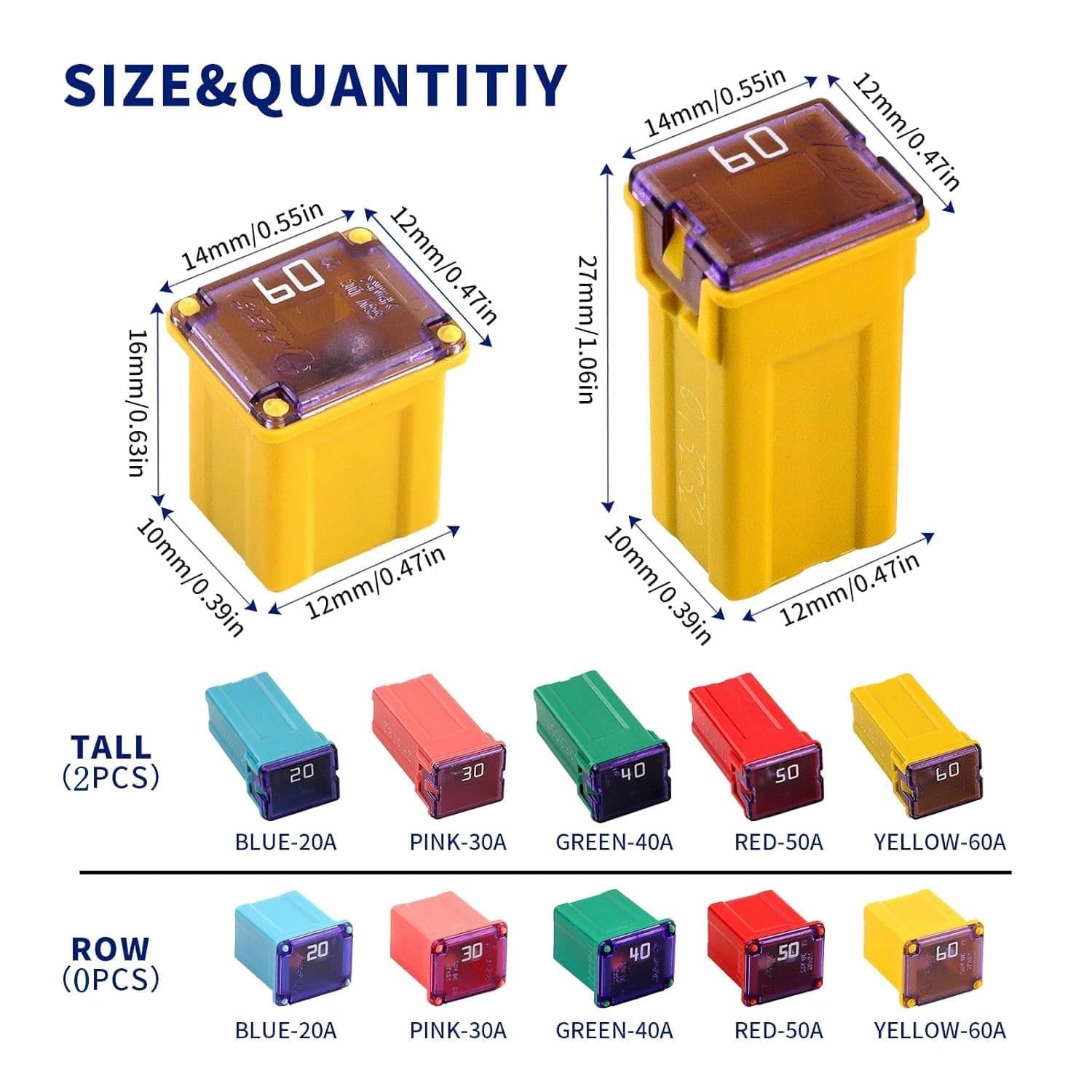 Jcase Fuse Kit Mini Jcase Fuse Assortment High Profile 20A 30A 40A 50A 60A Fit For Ford Chevy/Gm Nissan And Toyota Pickup Trucks