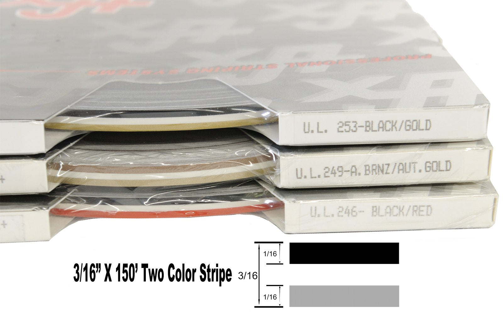 Universal Ultra-Lite 0216246 - Auto Customizing 2-Color Dual Pinstripe - 3/16&quot; x 150' (1/16” Stripe, 1/16&quot; Gap, Then 1/16” Stripe) - 246-Black/Red