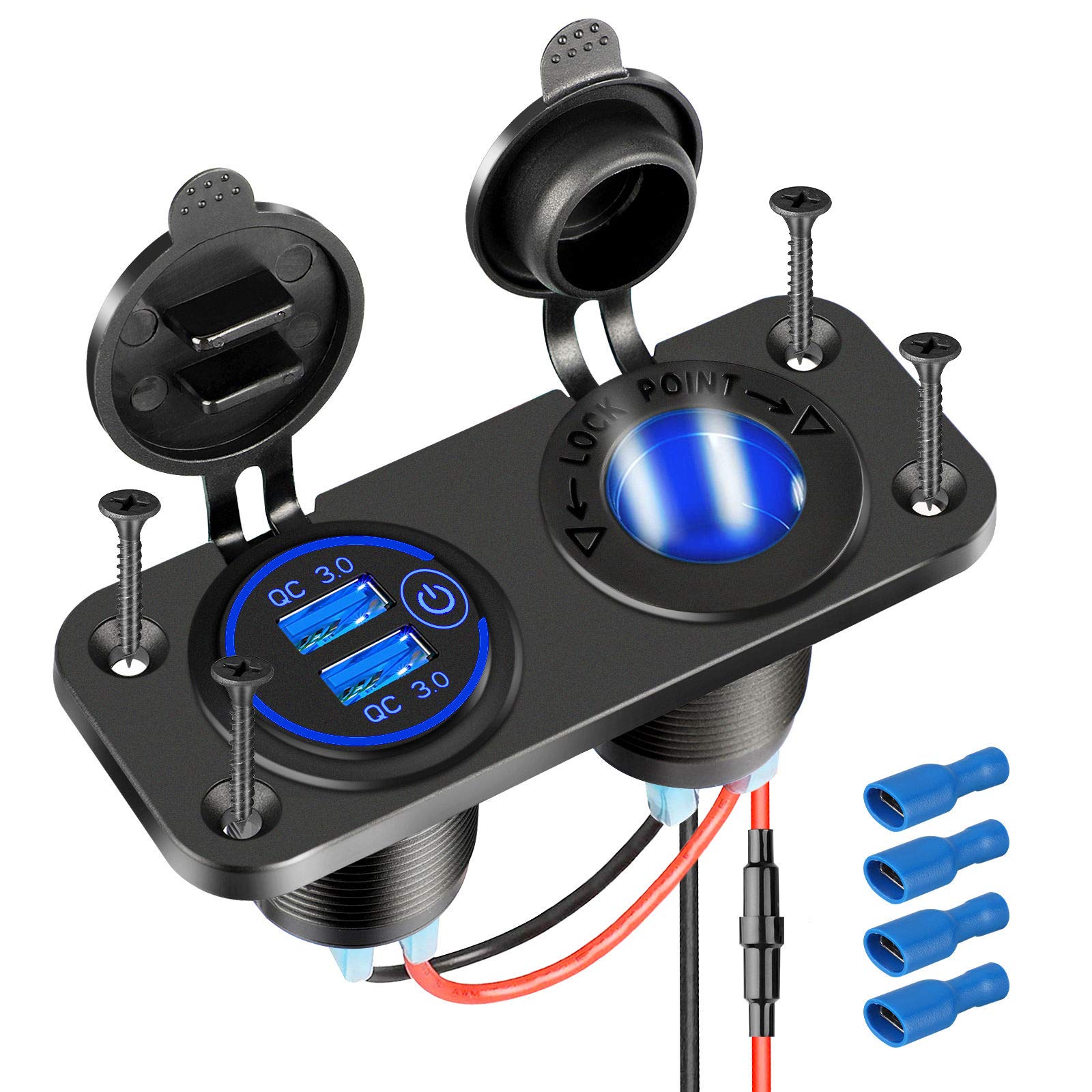 [Upgraded] Cigarette Lighter Socket Outlet Splitter, Quick Charge 3.0 Usb Charger Power Outlet With Led, 12V Usb Outlet Marine W