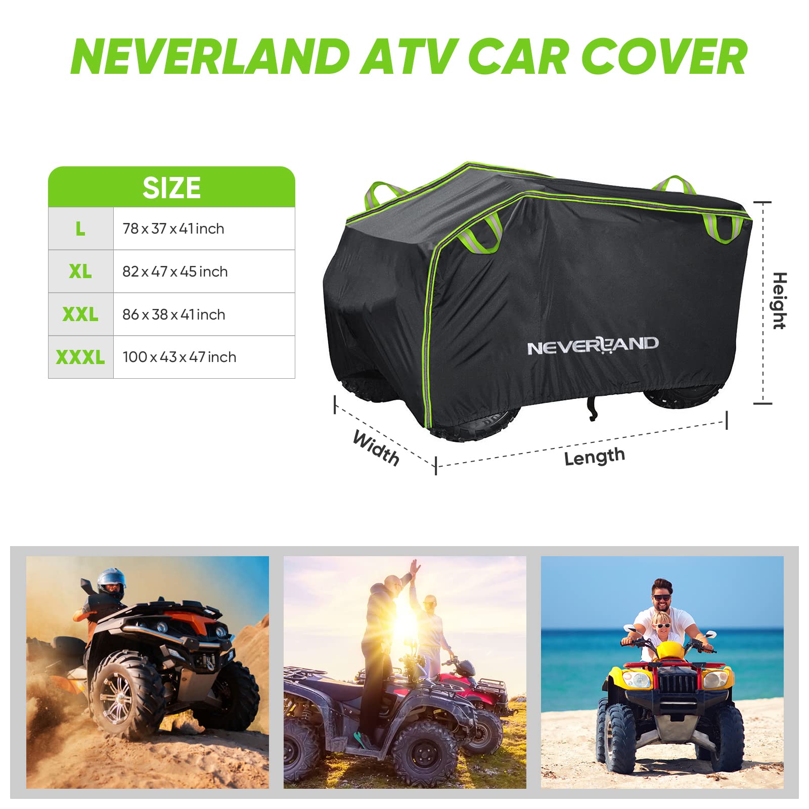 Neverland Atv Cover, Waterproof Heavy Duty 4 Wheeler Cover With Buckle, Dustproof Anti Uv Windproof All Weather Outdoor Storage