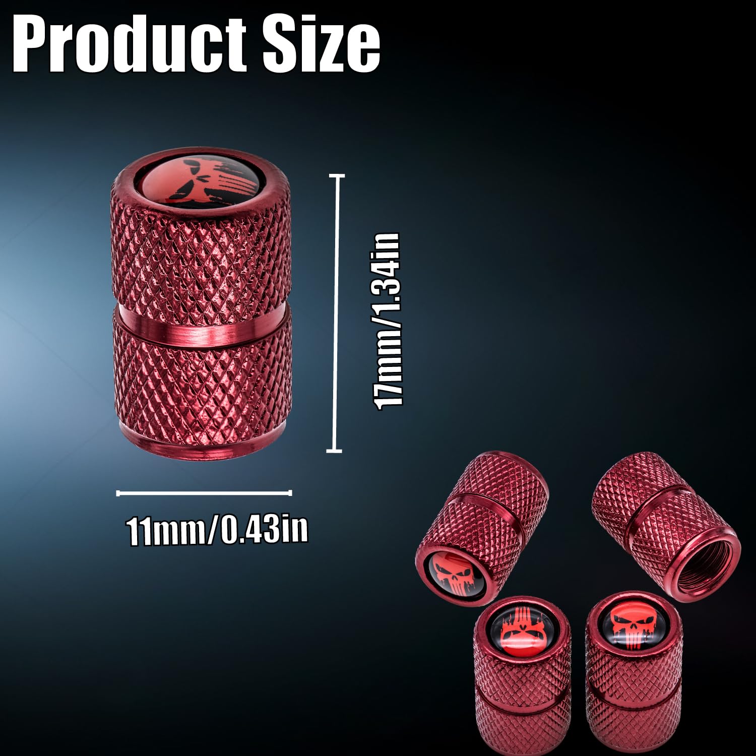 Meajoo 4 Pcs Skull Tire Valve Stem Caps, Universal Skeleton Aluminum Alloy Tire Valve Caps With O Rubber Ring, Compatible For Ca