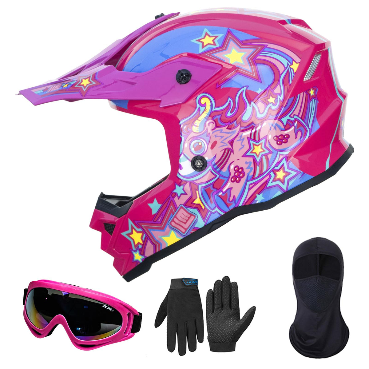 ILM Youth ATV Helmet Kids Dirt Bike Motocross BMX Off Road Motorbike Go Kart Casco DOT ECE Model Z705 (Starlight Pony, S)