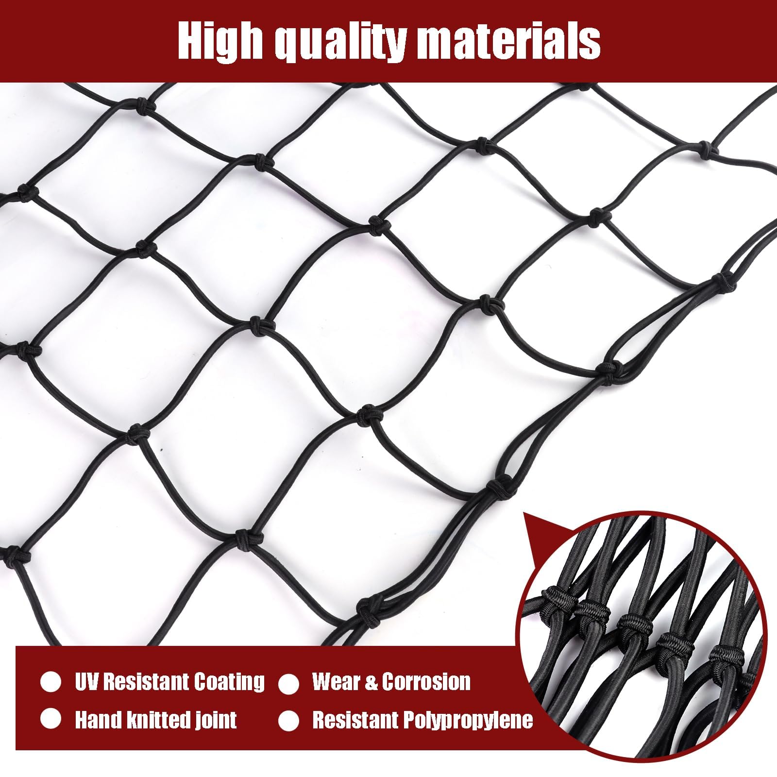 Heavy Duty Cargo Net for Pickup Truck Bed - 4 ' x 6 ' Stretches to 10 ' x 15 ' - Small 4 ''x4 '' Latex Bungee Net Mesh with 24 C