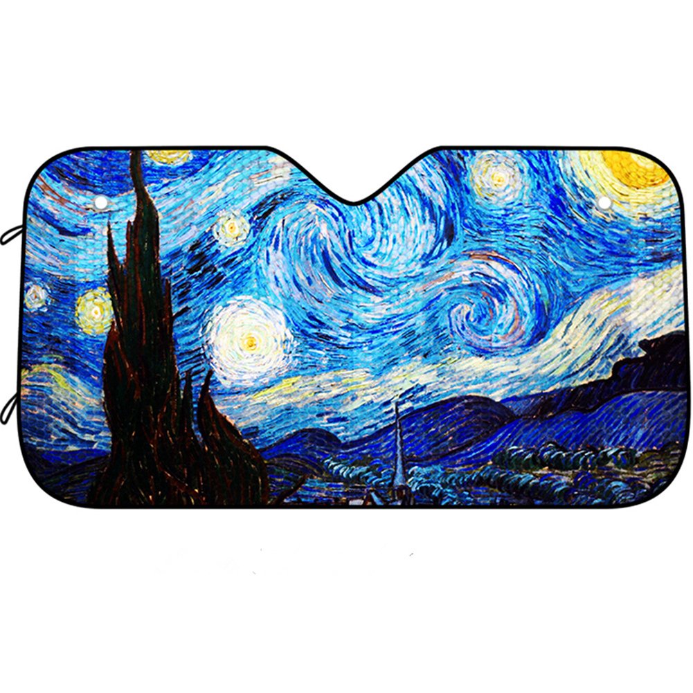 Dpist Van Gogh Starry Sky Car Windshield Sun Shade Universal Fit Car Sunshade-Keep Your Vehicle Cool. Uv Sun And Heat Reflector
