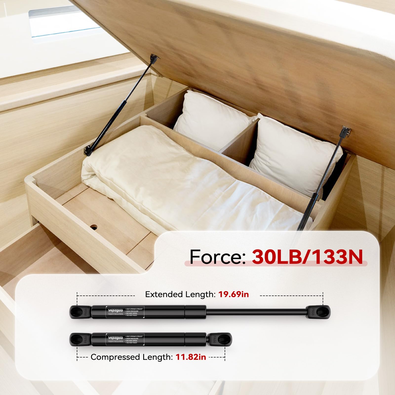 C16-09786 C1609786 20 Inch 30Lb/133N Gas Strut Shock Lift Support For Camper Shell Window Rv Door Bed Storage Truck Tonneau Cover Box Lid, Set Of 2 Vepagoo