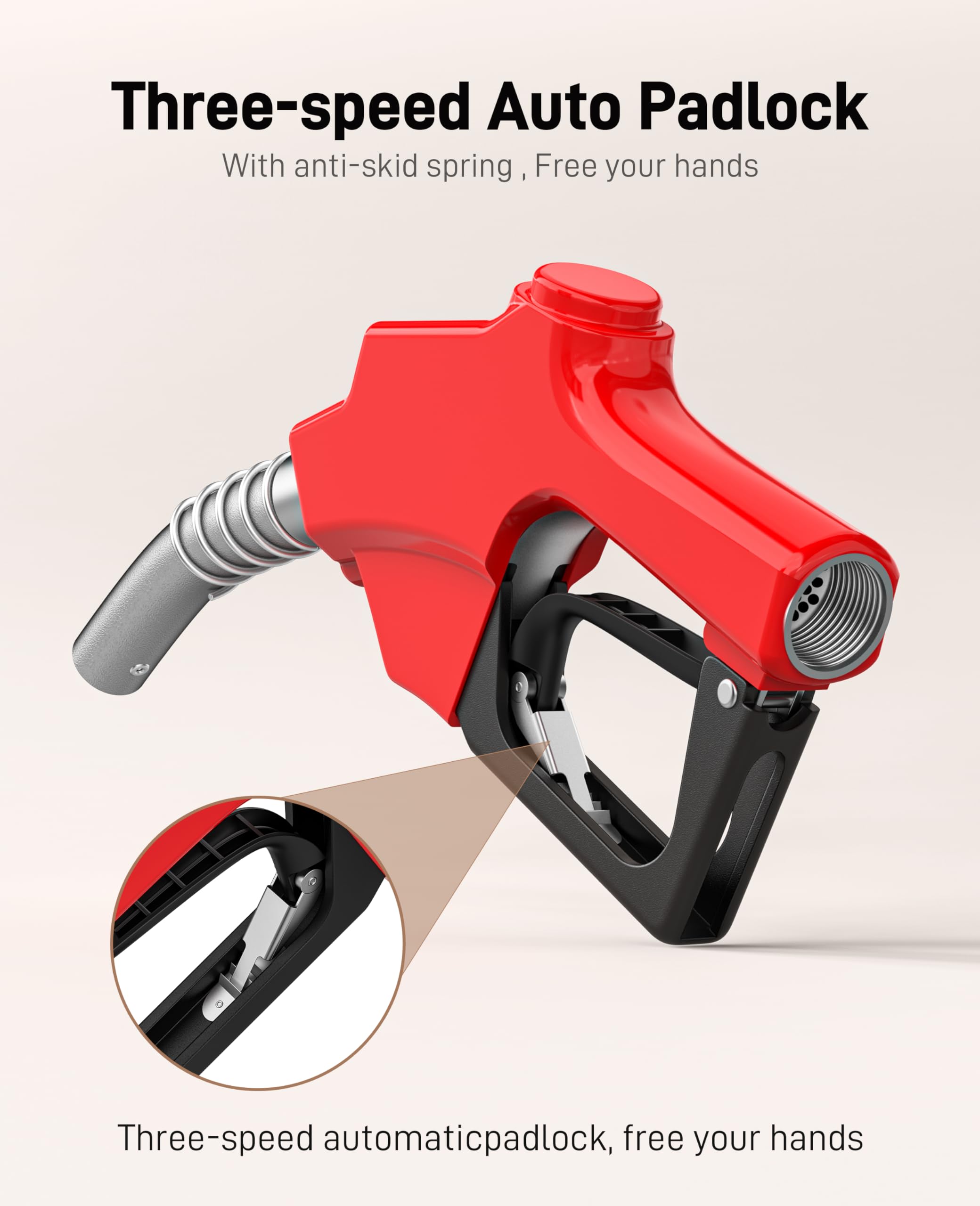 Automatic Fuel Nozzle 1'' NPT, Red Auto Shut-Off Fuel Nozzle, High Flow Aluminum Alloy Nozzle, Max Flow Rate 30 GPM,19/16'' Spou