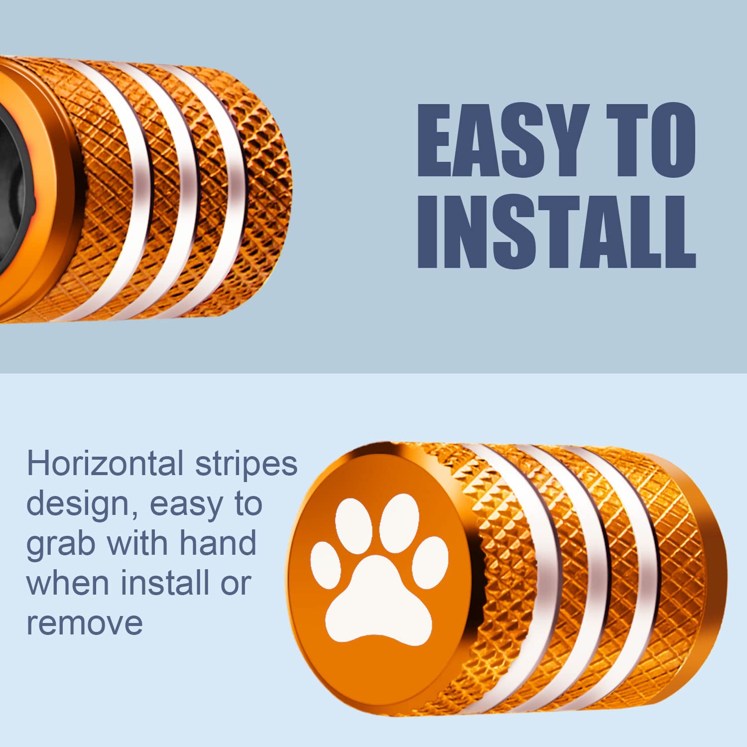 Tire Valve Stem Caps - (5 Pack) Tire Air Caps Metal With Plastic Liner Corrosion Resistant Leak-Proof Cat/Dog Paw For Car Truck Motorcycle Bike Orange