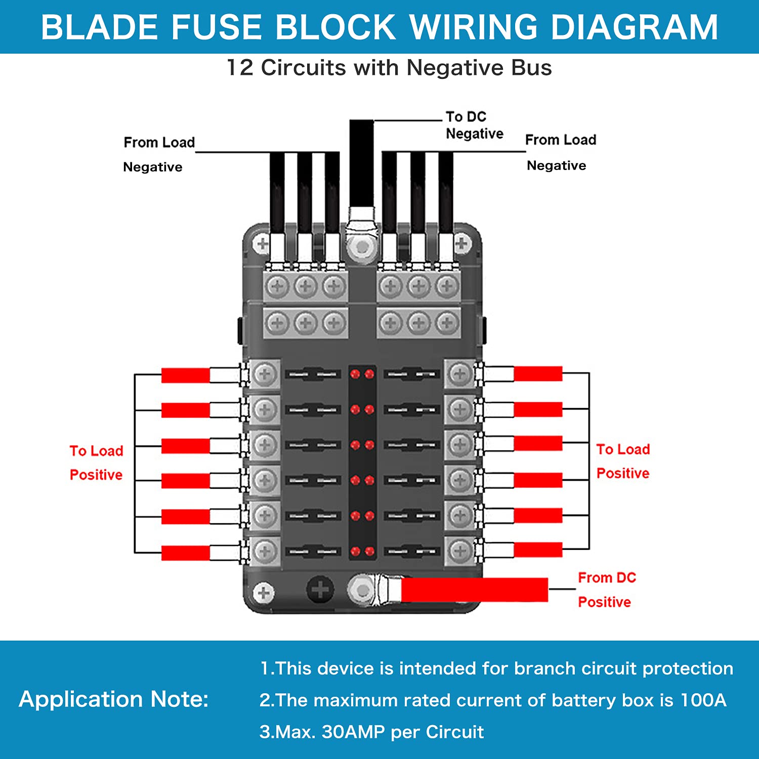 12 Way 12V Blade Fuse Block,12 Circuit Atc/Ato Fuse Box Holder With Led Indicator Waterpoof Cover For 12V/24V Automotive Truck B