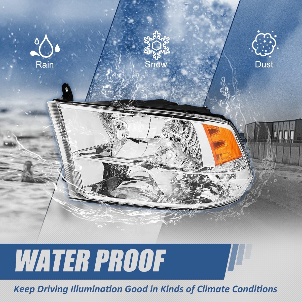 Auto Dynasty Quad Halogen Headlights Assembly Compatible With Dodge Ram 1500-5500 (New Body Style) 2009-2018, Driver And Passeng