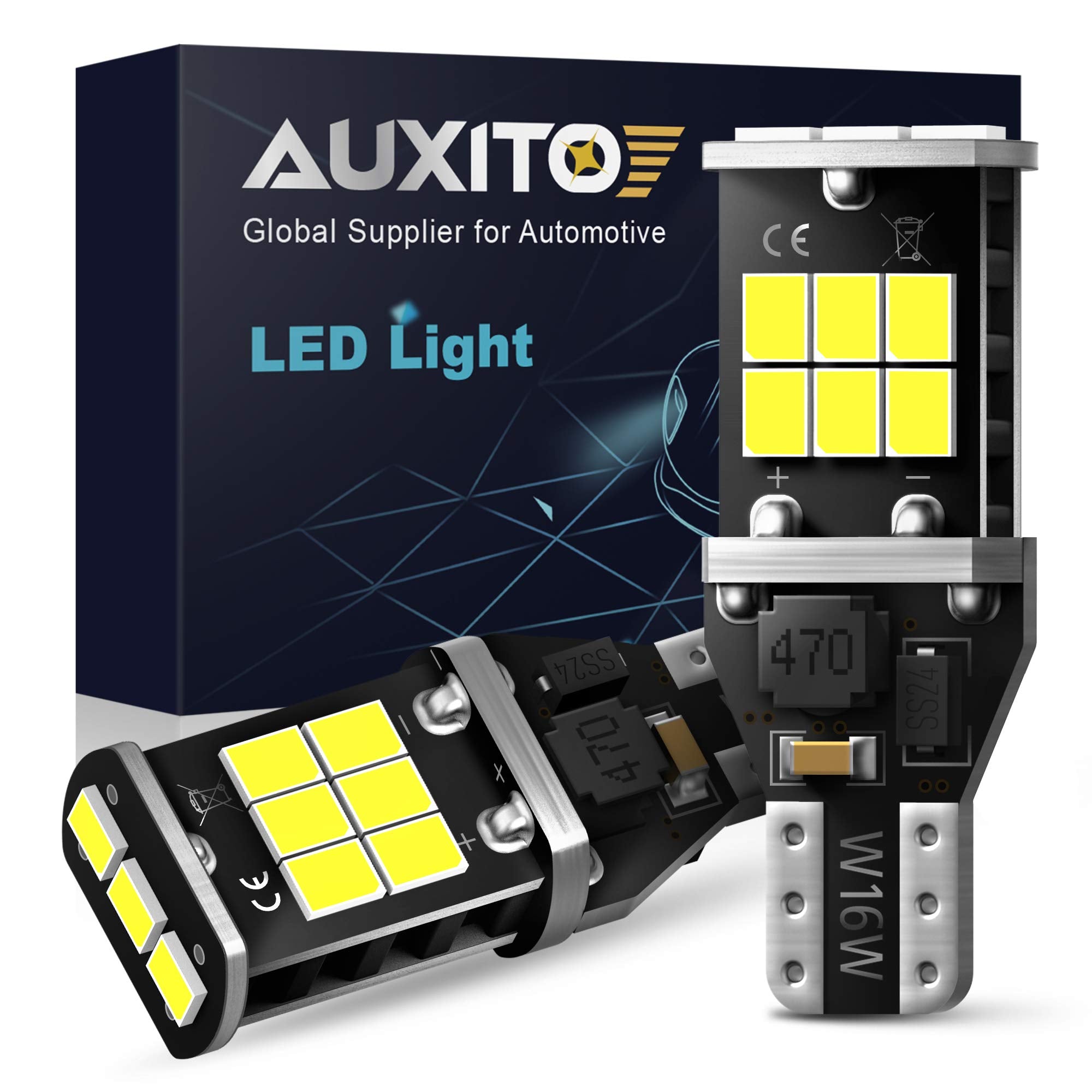 Auxito 912 921 Led Bulb For Backup Light Reverse Lights High Power 2835 15-Smd Chipsets Error Free T15 906 922 W16W Bulbs, 6000K