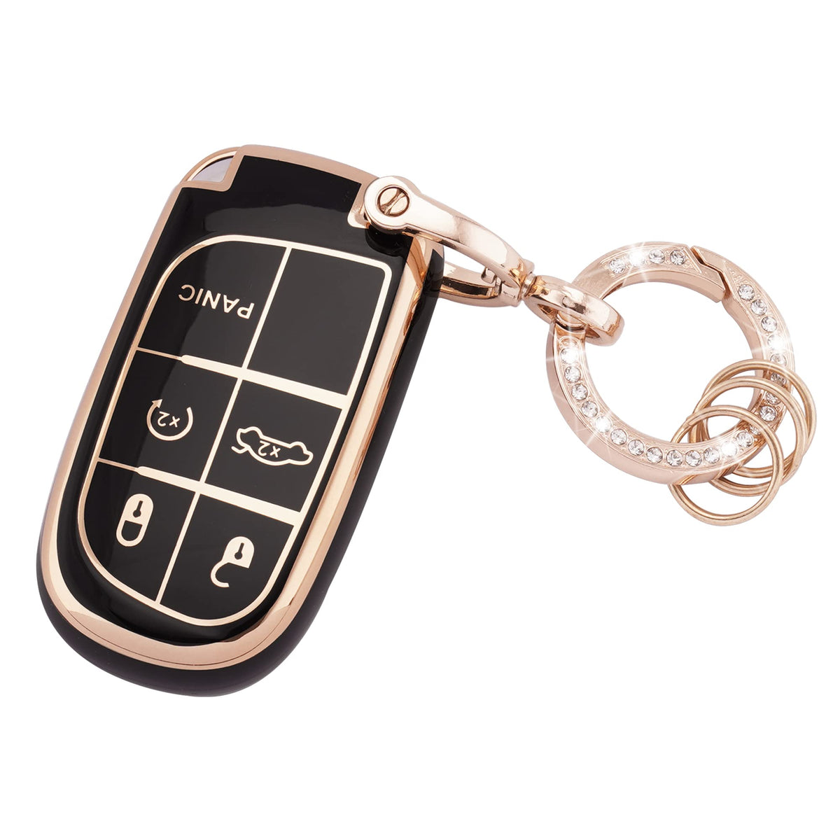 Ekala For Jeep Key Fob Cover With Bling Keychain, 3 4 5 Buttons Soft Tpu Keys Shells Compatible With Jeep Grand Cherokee Compass Renegade Cherokee Dodge Chrysler Key Fob Protector (R-Jep-B)