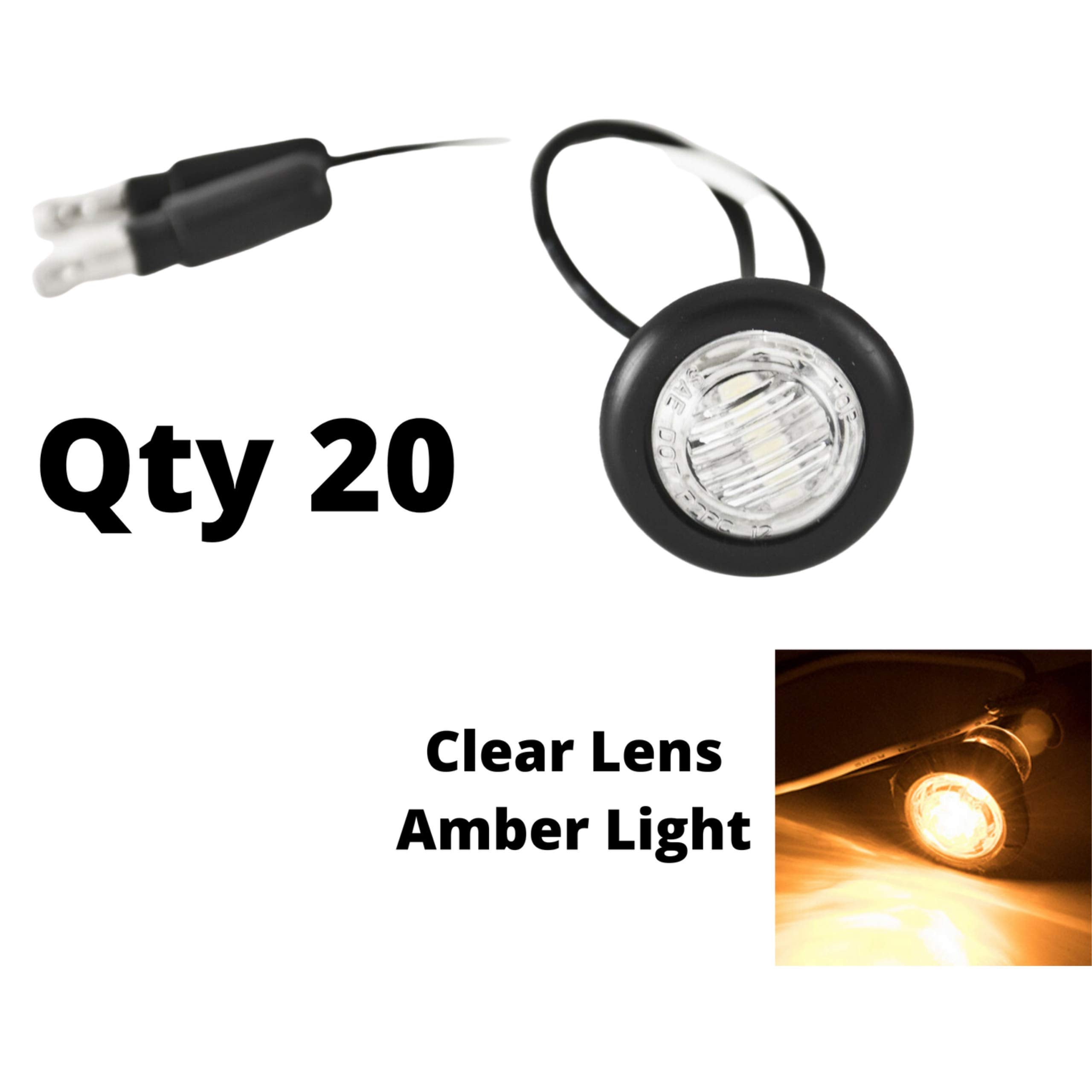 3/4 (.75 Inch) Mini Clear Lens Amber 3 Led Clearance Lamp Round Indicator Fender Side Marker Lights Waterproof With Black Ring C