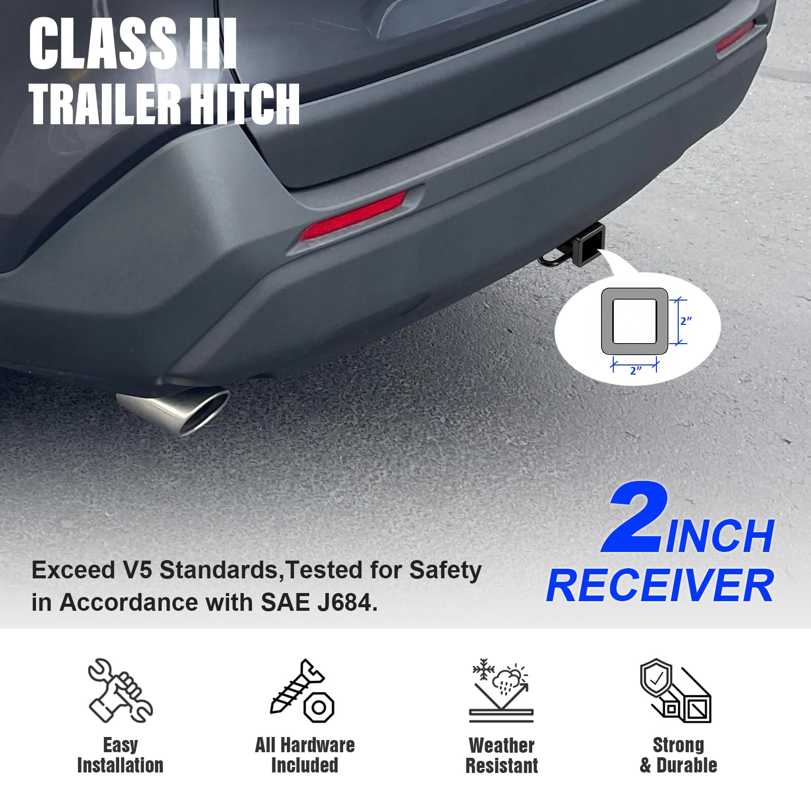 APS Rear Trailer Hitch, 2 inch Towing Hitch Receiver Class 3 Hitch Cover Included Compatible with Toyota RAV4 2019-2024