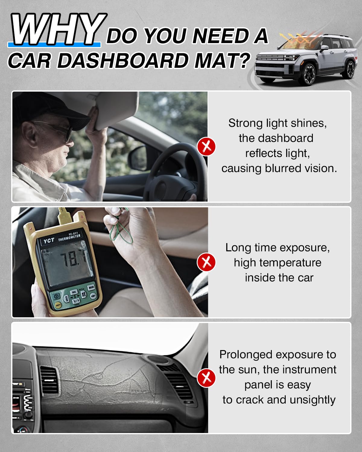 Cartist Dash Cover Compatible with 2024 2025 Hyundai Santa Fe Accessories Dashboard Cover Mat Non-Slip Carpet Sunshield Glare UV