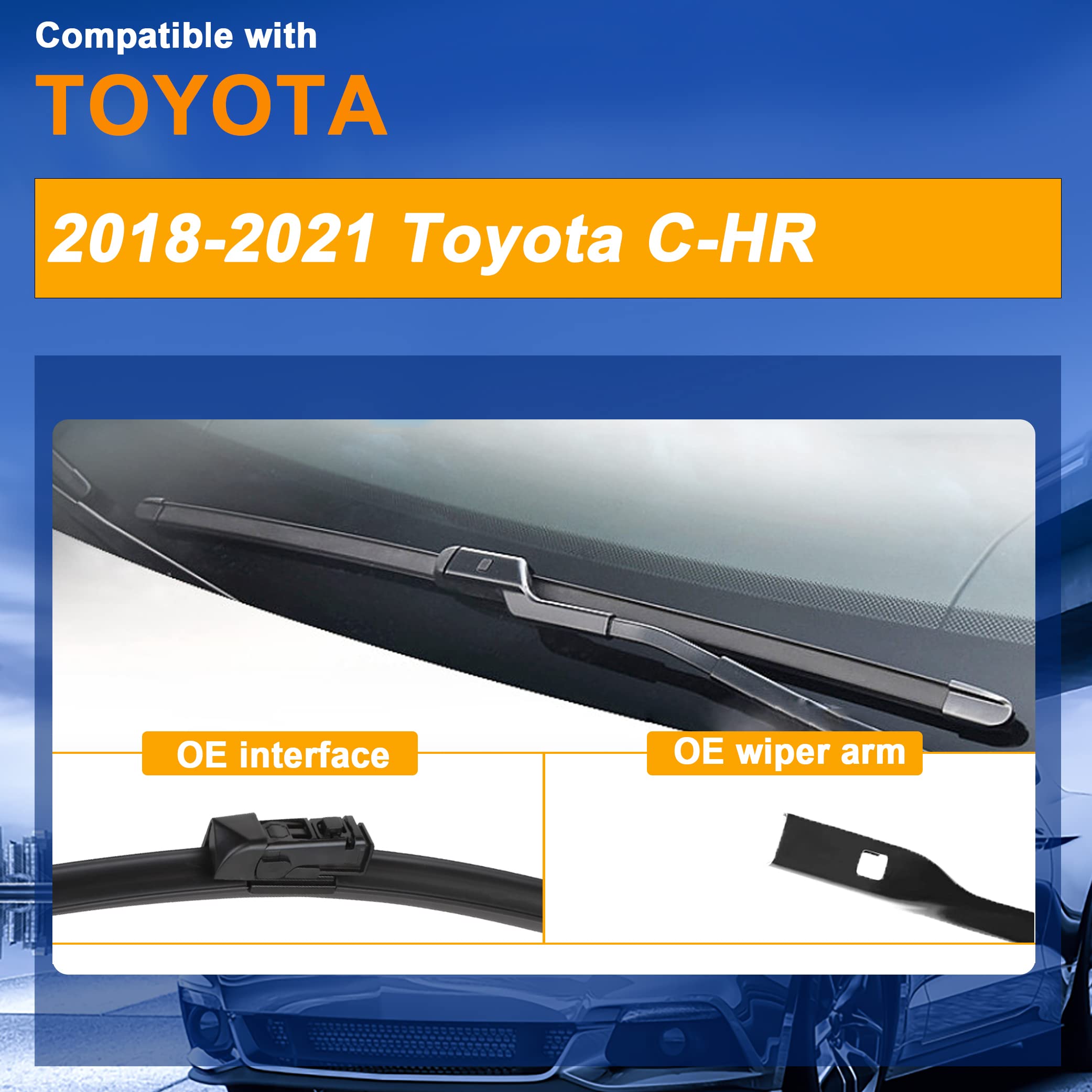 Raintok Windshield Wiper Blades Replacement For Toyota Chr C-Hr 2018 2019 2020 2021 Original Factory Quality Front Rear Wipers B