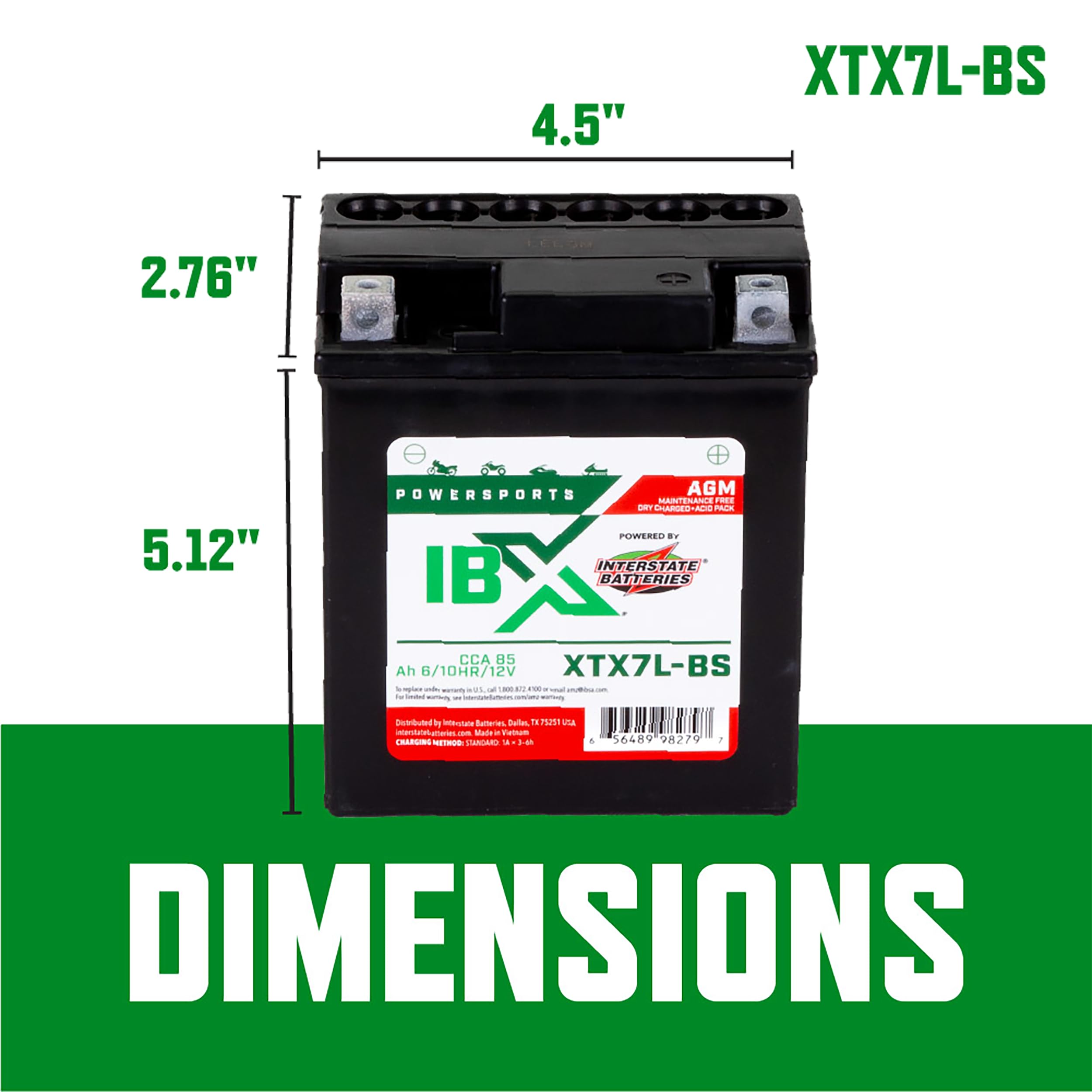 Interstate Batteries Ytx7L-Bs 12V 6Ah Powersports Battery 85Cca Agm Rechargeable Replacement For Honda, Suzuki, Piaggio Motorcyc