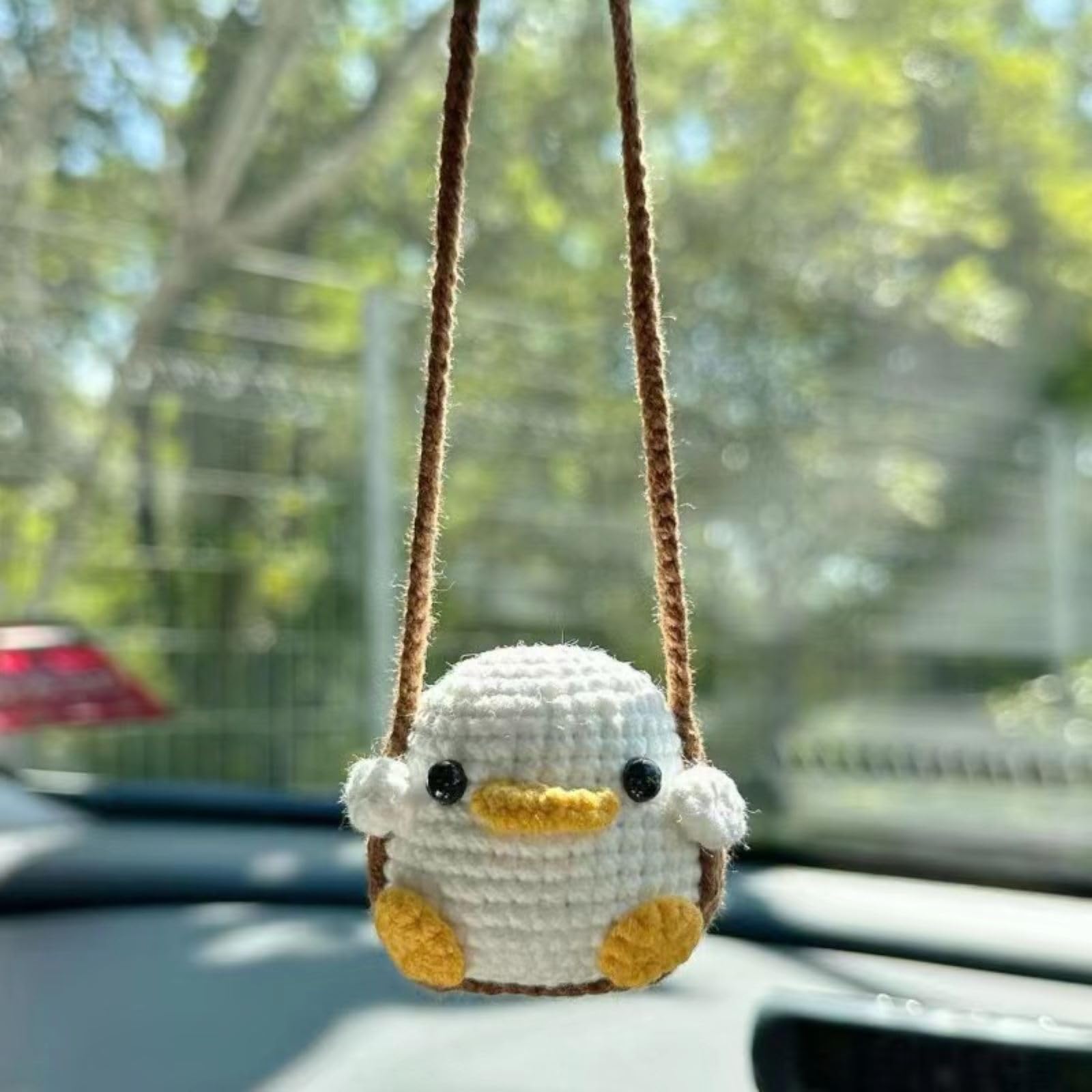 Crochet Swinging Duck Car Mirror Hanging Accessories, Cute Car Decorations For Women Aesthetic, Handmade Knitted Rearview Mirror