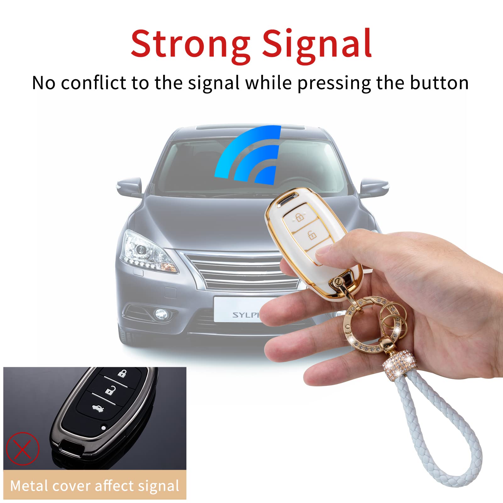 Gematay Key Fob Cover & Lanyard Set, Soft Tpu Protector For Hyundai Kona, Santa Fe, Elantra Gt, Veloster, Accent, Venue Smart Ke