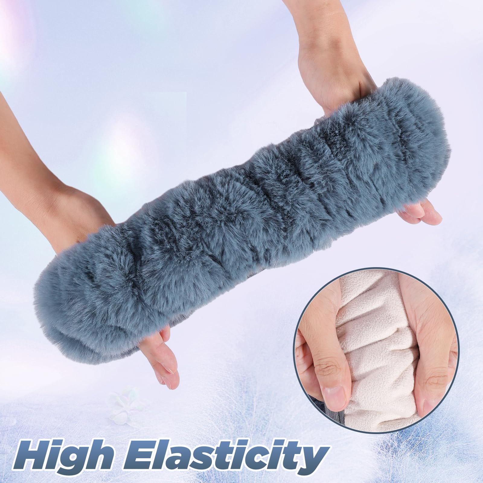 Seg Direct Furry Car Steering Wheel Cover With Fluffy Gear Shift Cover Soft Warm Non-Slip Car Decoration For Men Women Girls 2 P